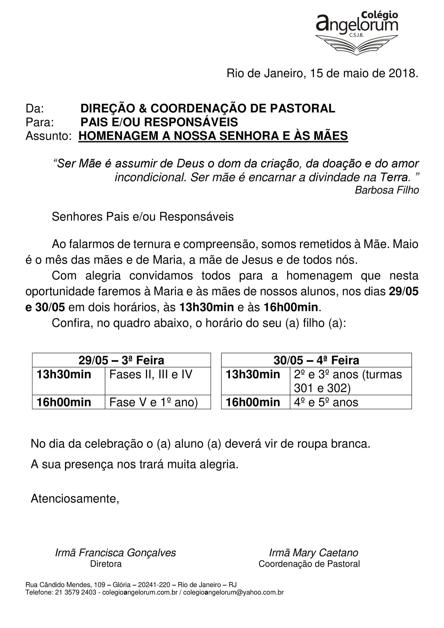 Dia das Mães será comemorado com Círculo de Celebração na Escola da  Magistratura