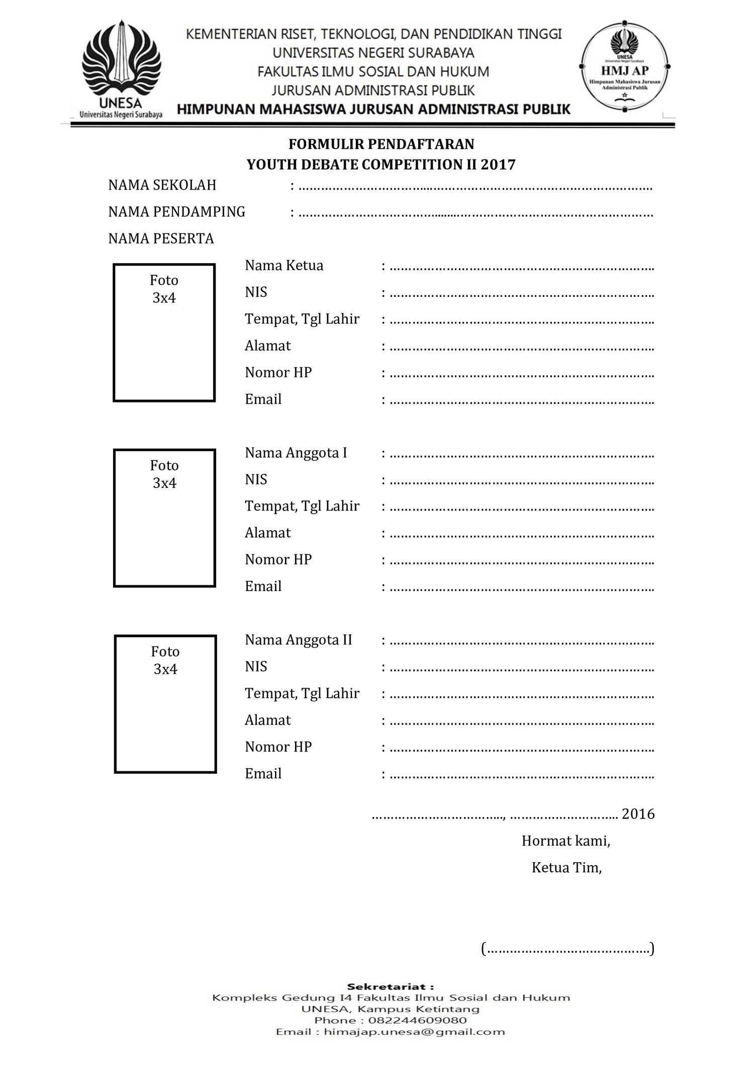 Contoh Format Formulir Pendaftaran - Guru Ilmu Sosial