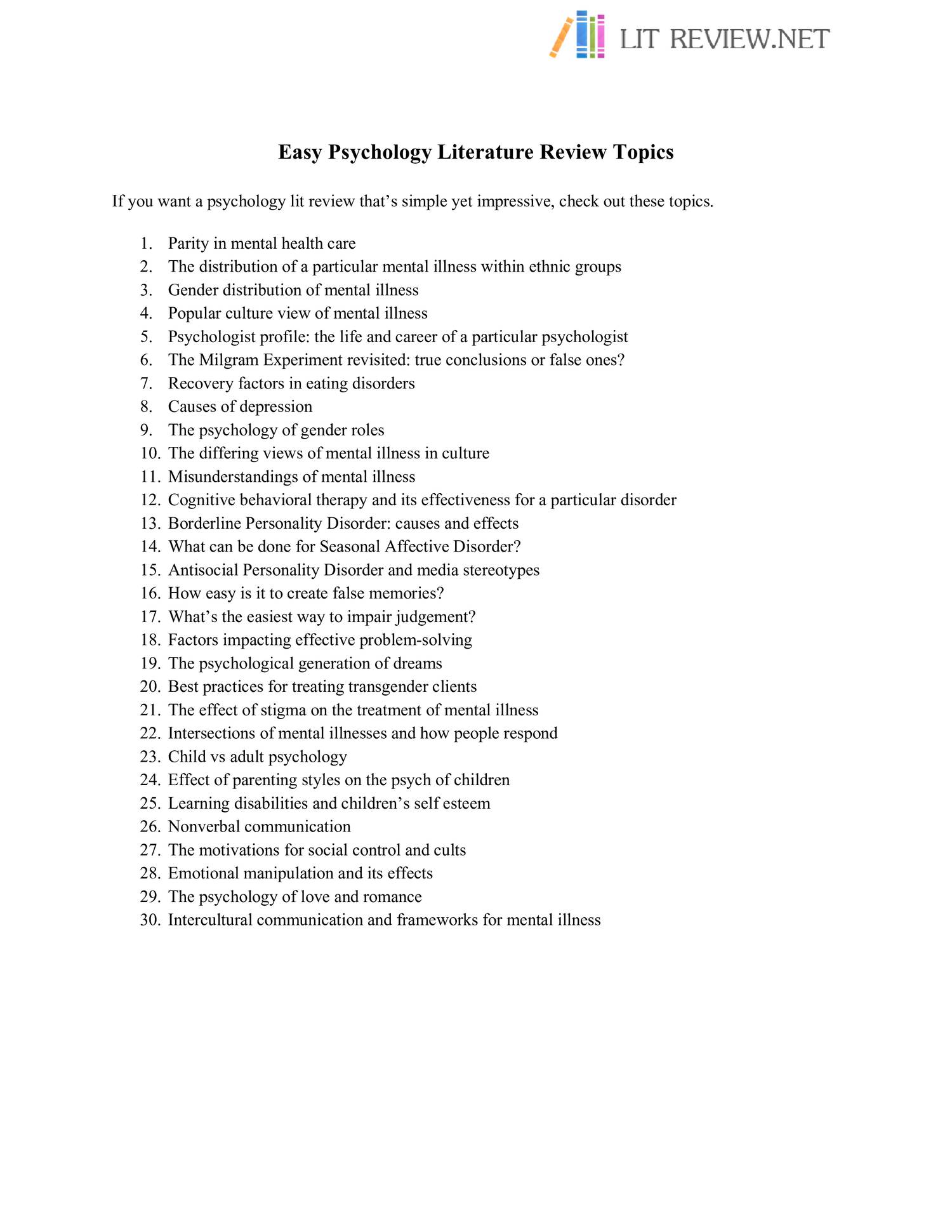psychology research topic list