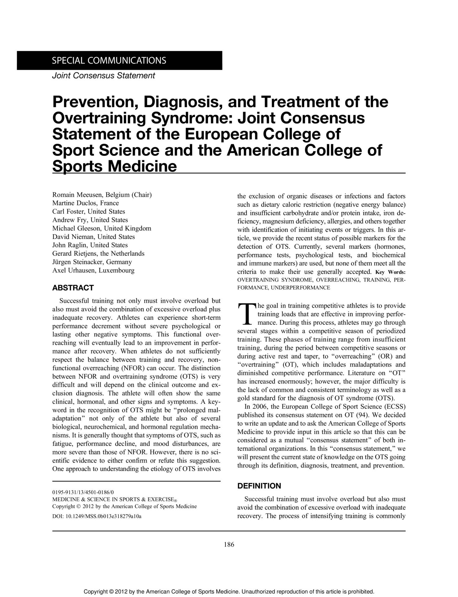 2013 Meeusen Et Al - Prevention, Diagnosis, And Treatment Of The ...