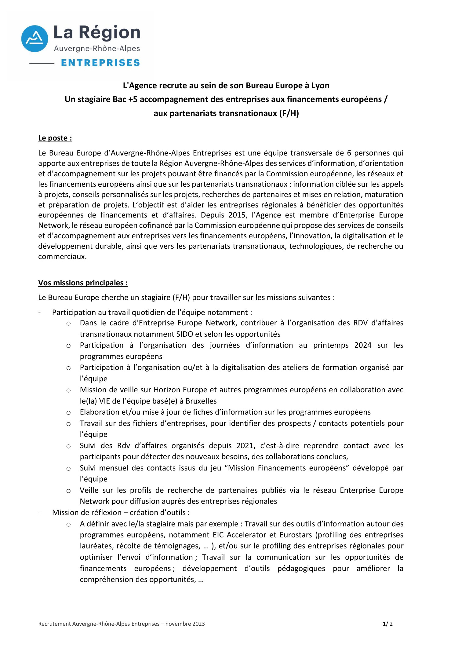 Offre de stage Bureau Europe AURA Entreprises 2024 112023.pdf DocDroid