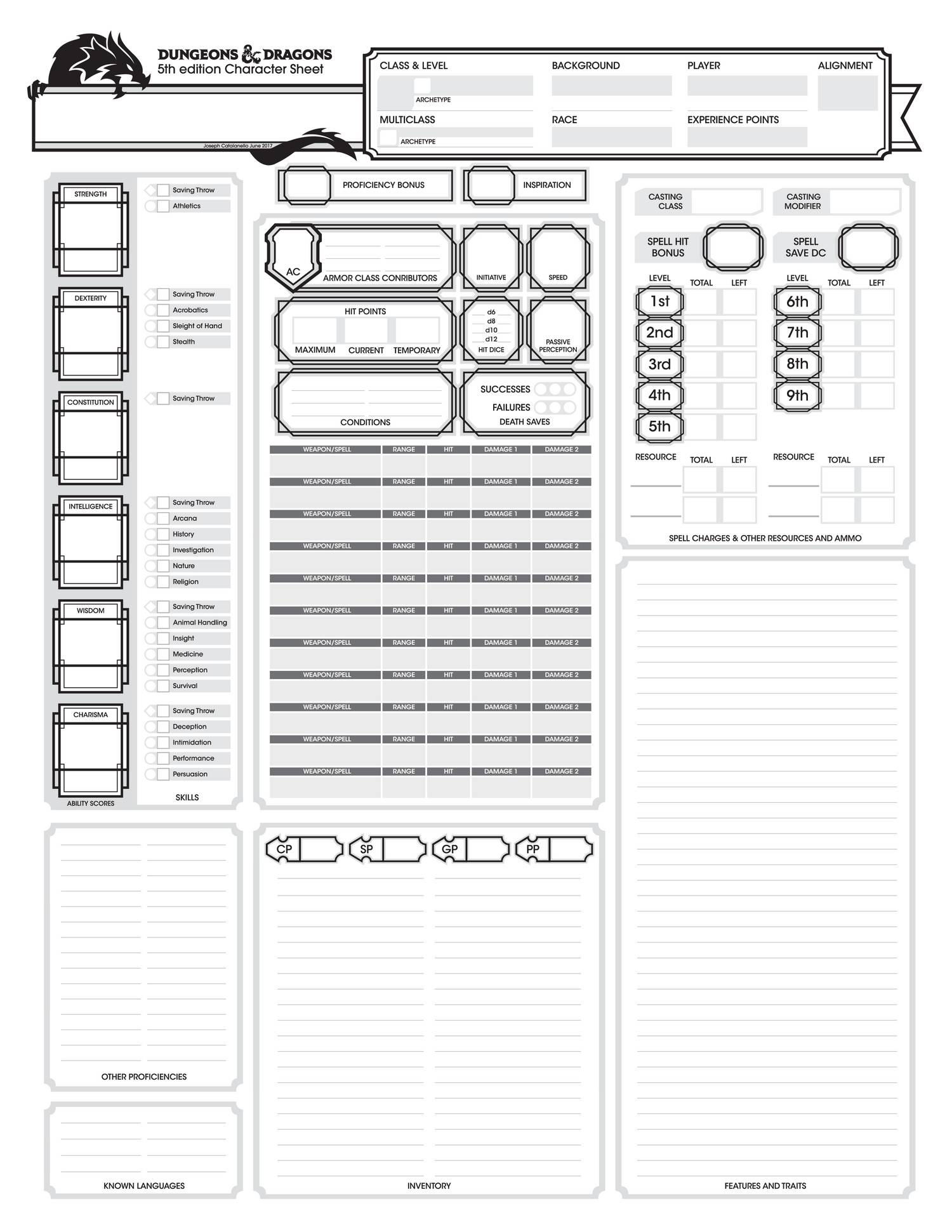 Printable Character Sheets