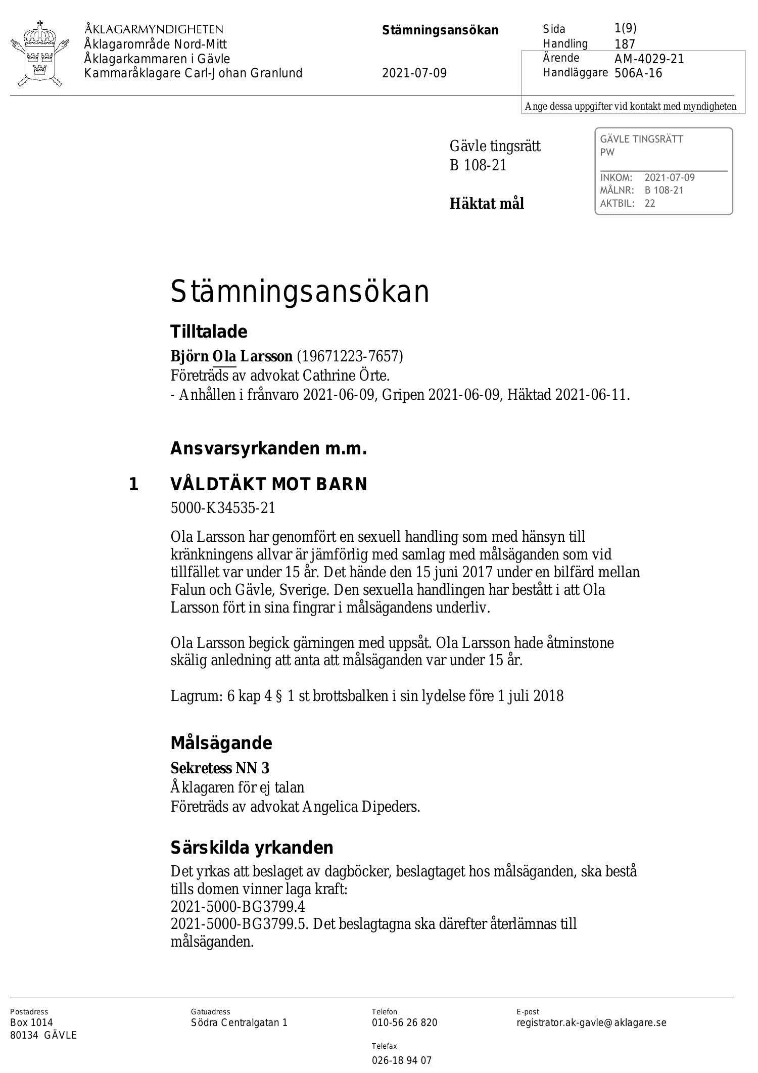 Gävle TR B Aktbil Stämningsansökan pdf DocDroid