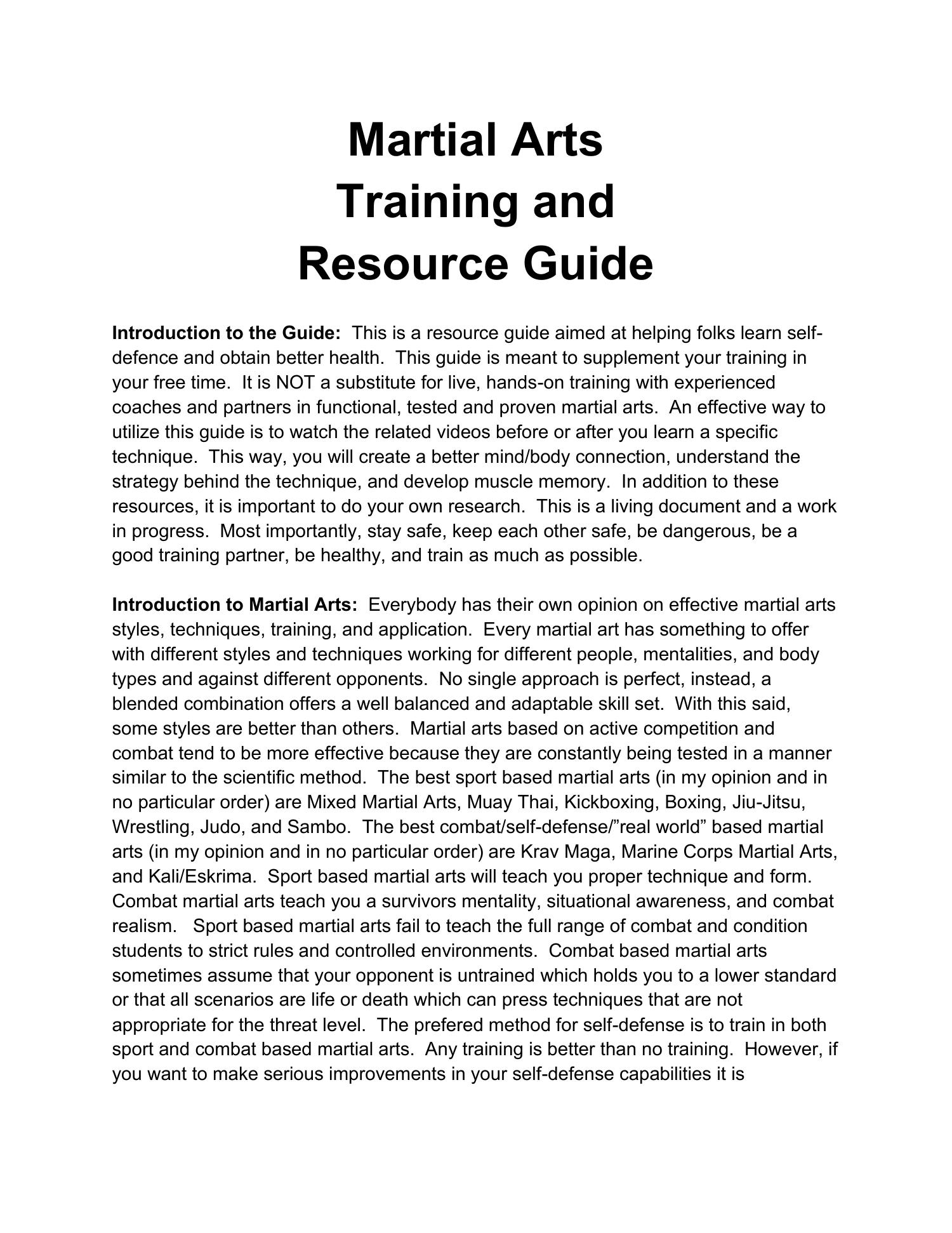 Martial Arts Training And Resource Guide Docx 