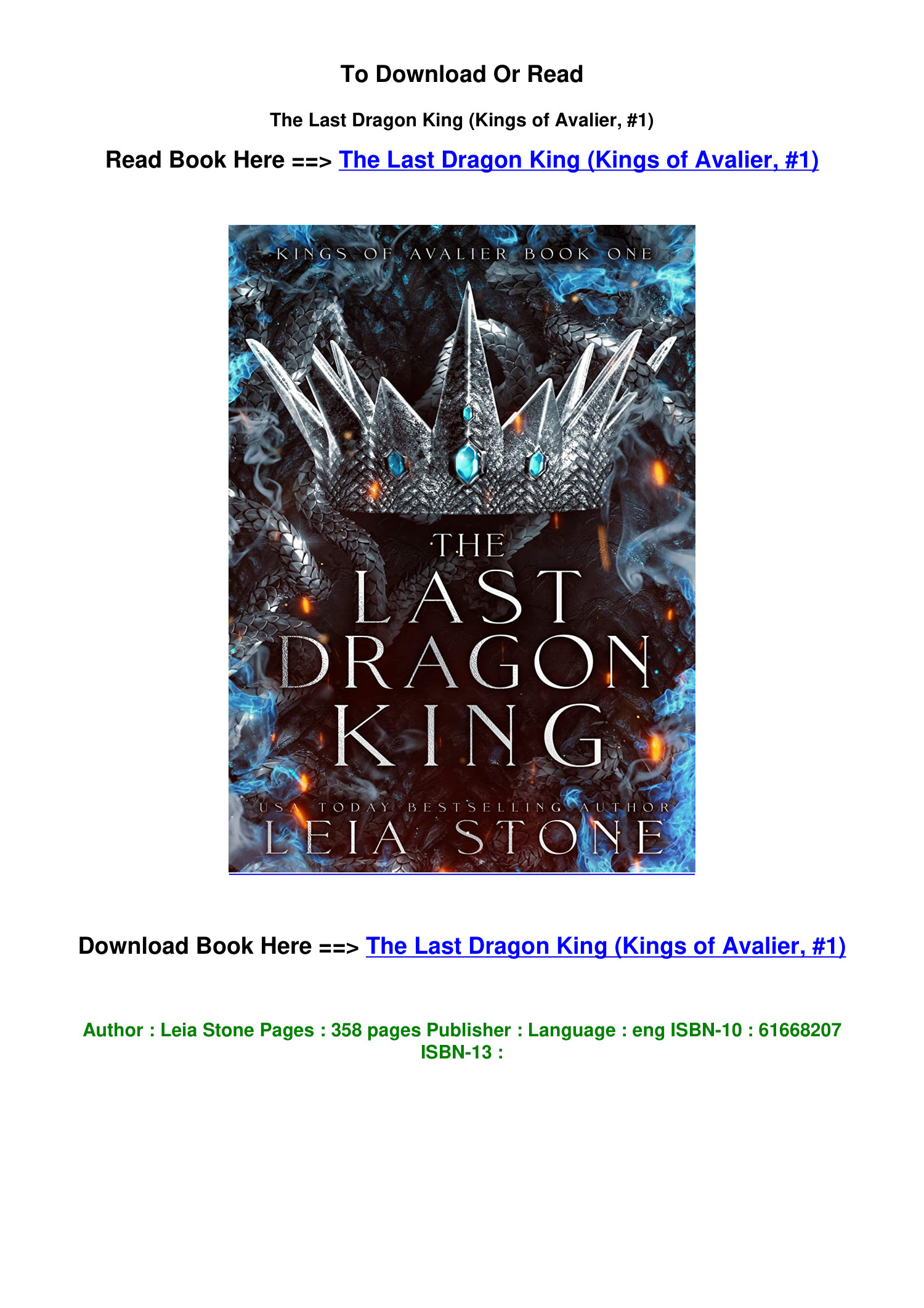 Download Epub The Last Dragon King Kings Of Avalier 1 By Leia Stonepdf Docdroid 