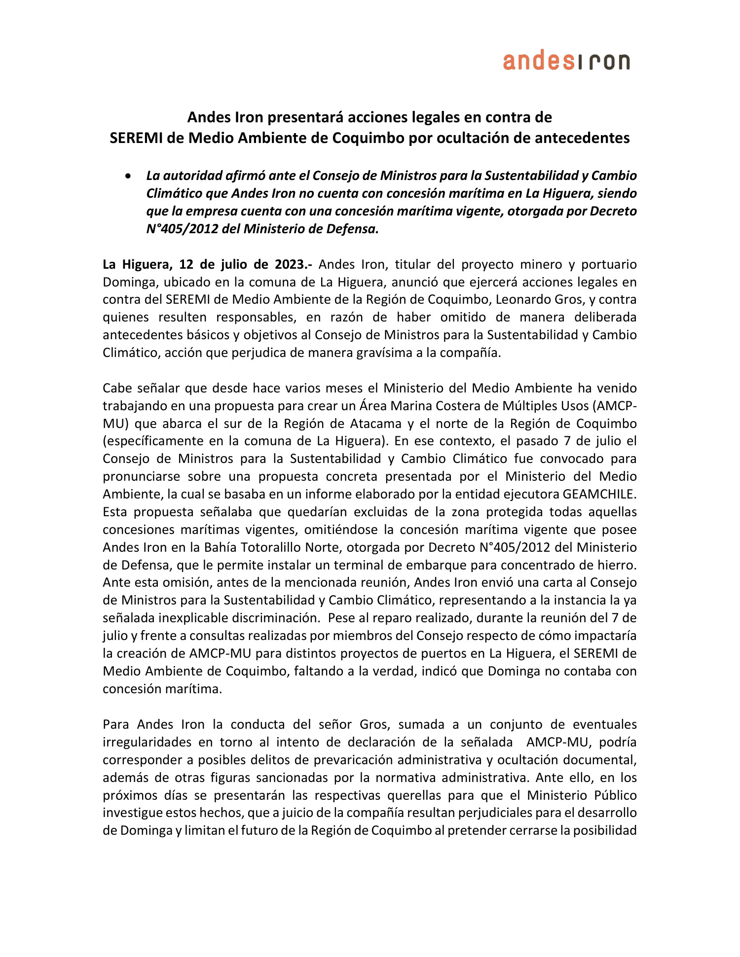 Comunicado De Prensa Andes Iron De Julio Pdf Docdroid