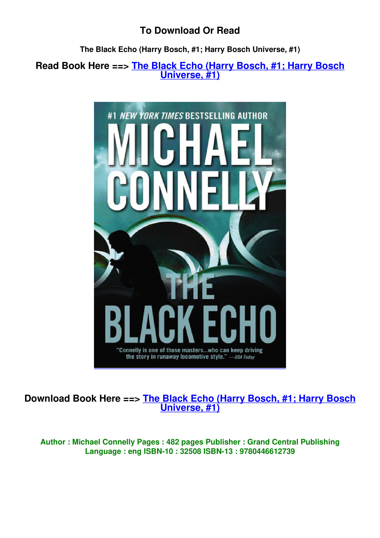 DOWNLOAD Pdf The Black Echo Harry Bosch 1 Harry Bosch Universe 1