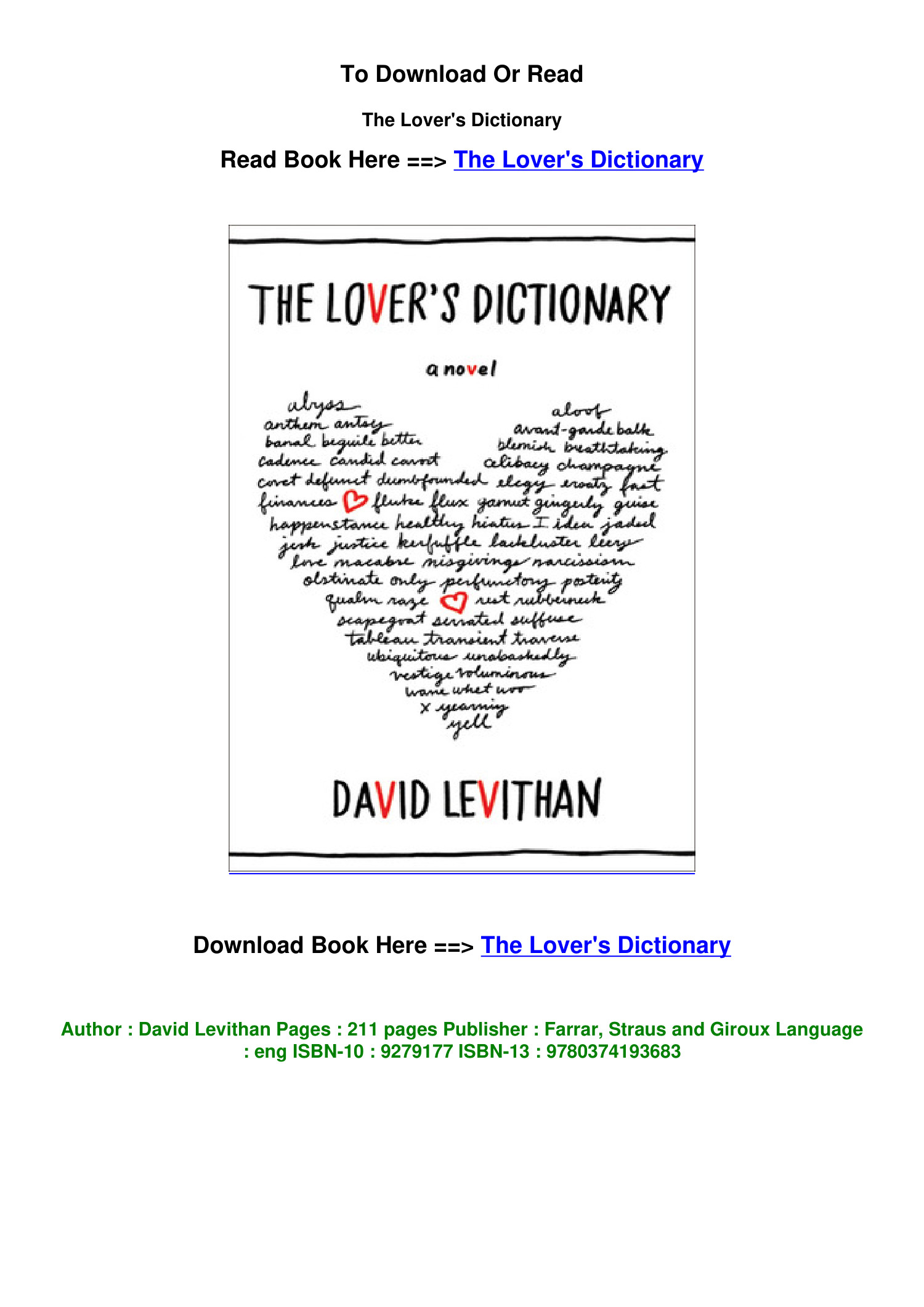 The Lover's Dictionary by David Levithan