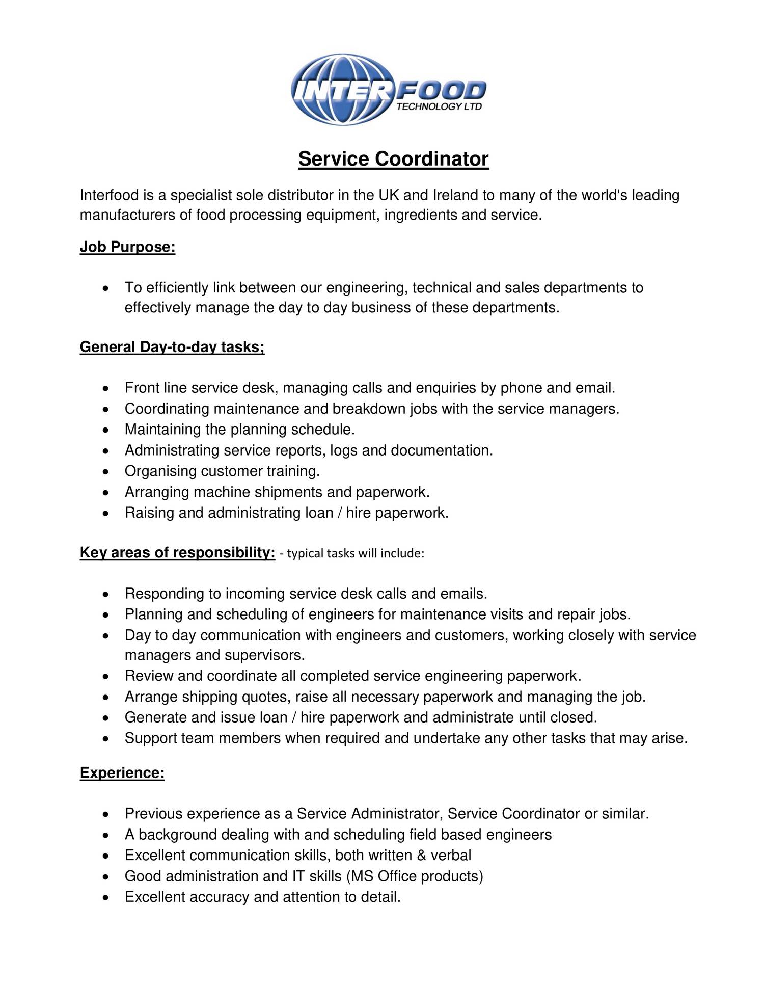 Service Coordinator Job Description pdf DocDroid