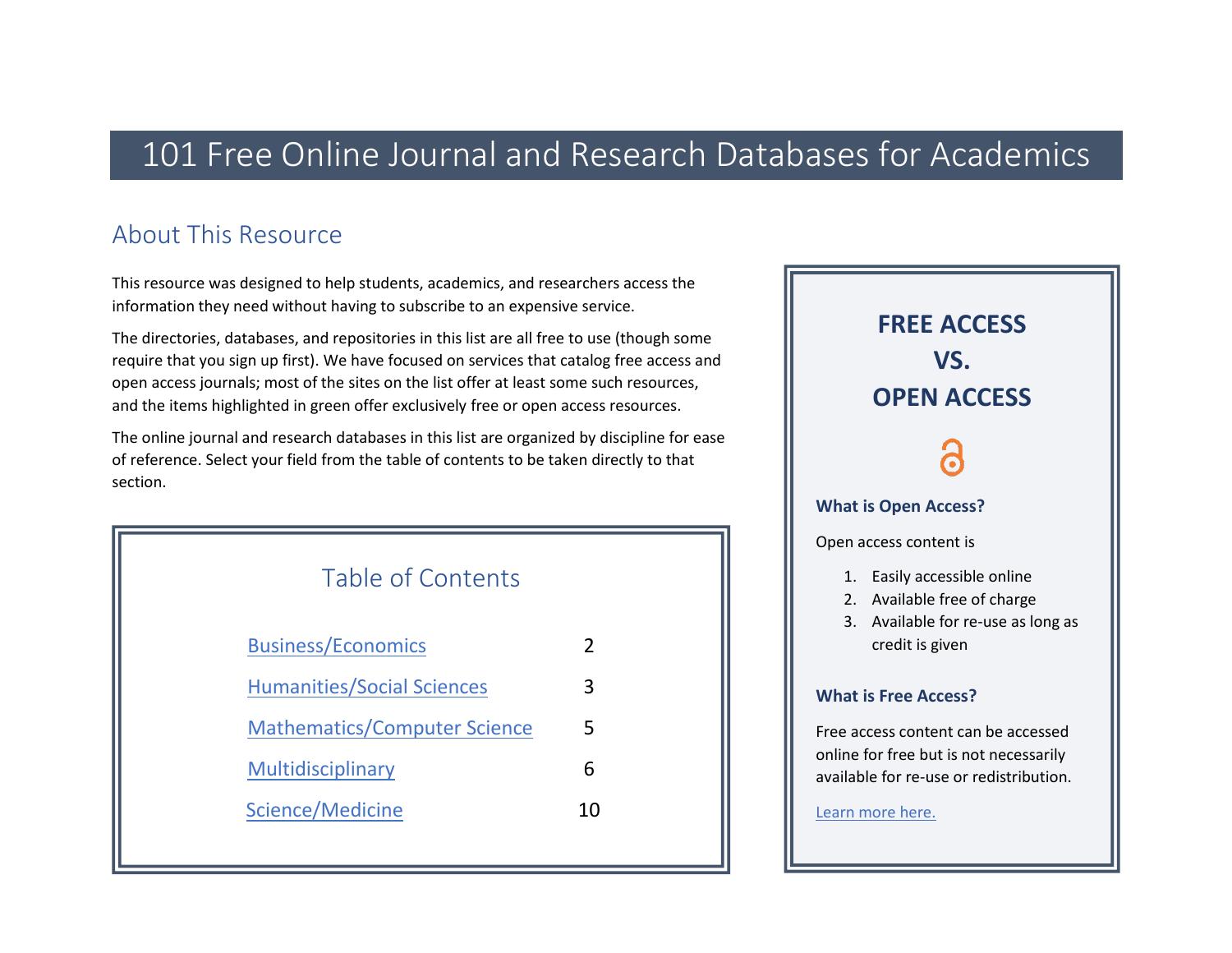 101 Free Online Journal And Research Databases For Academics Free   101 Free Online Journal And Research Databases For Academics Free Resource Pdf 