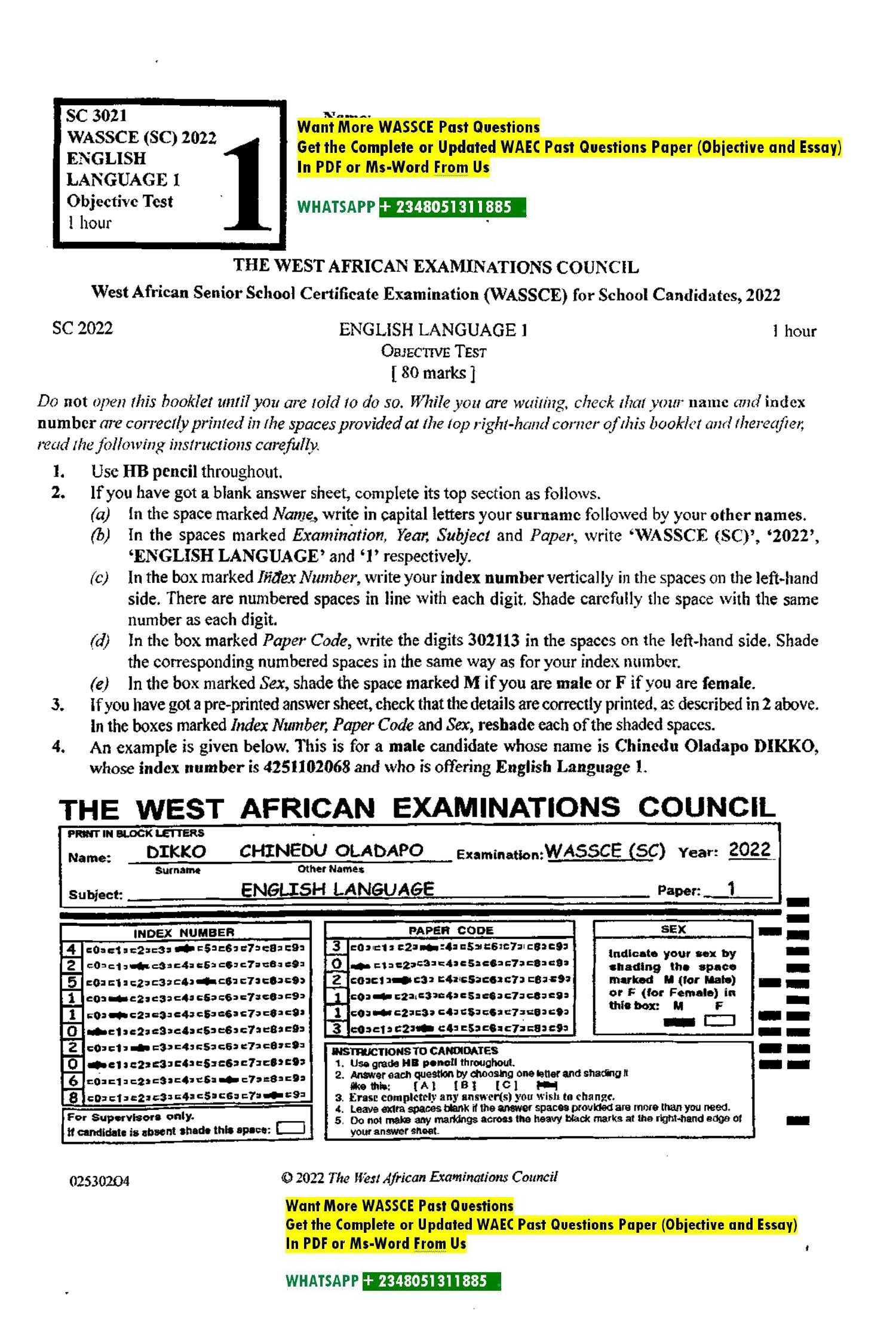 waec english essay question and answer