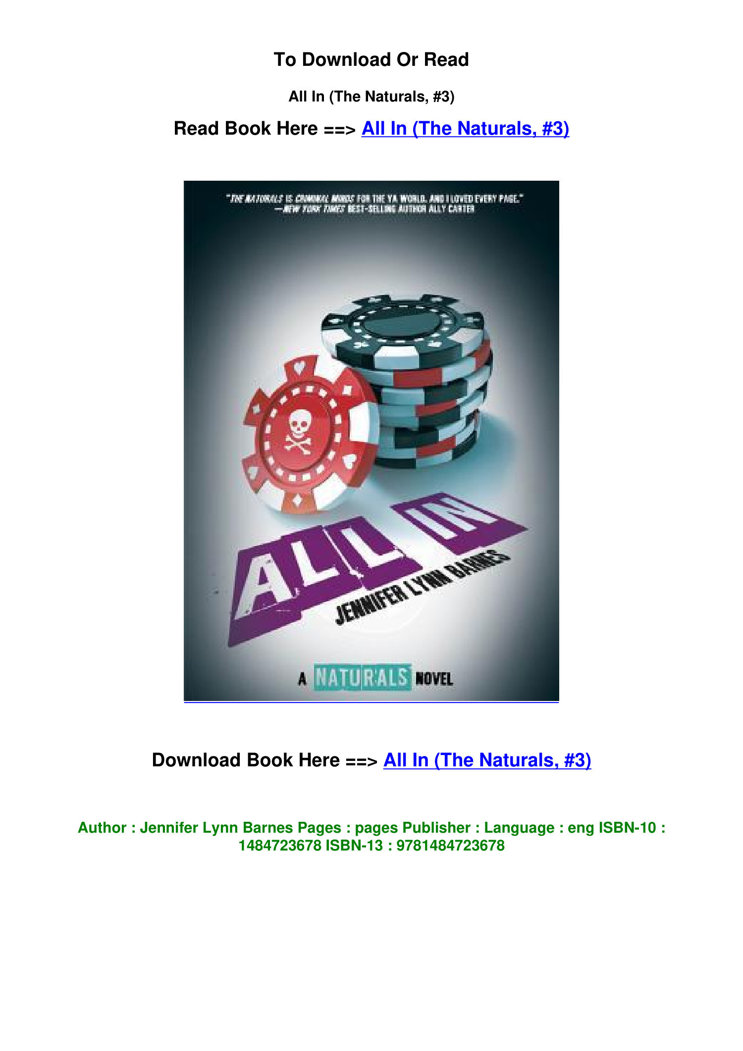 All In (Naturals Series #3) by Jennifer Lynn Barnes, Paperback