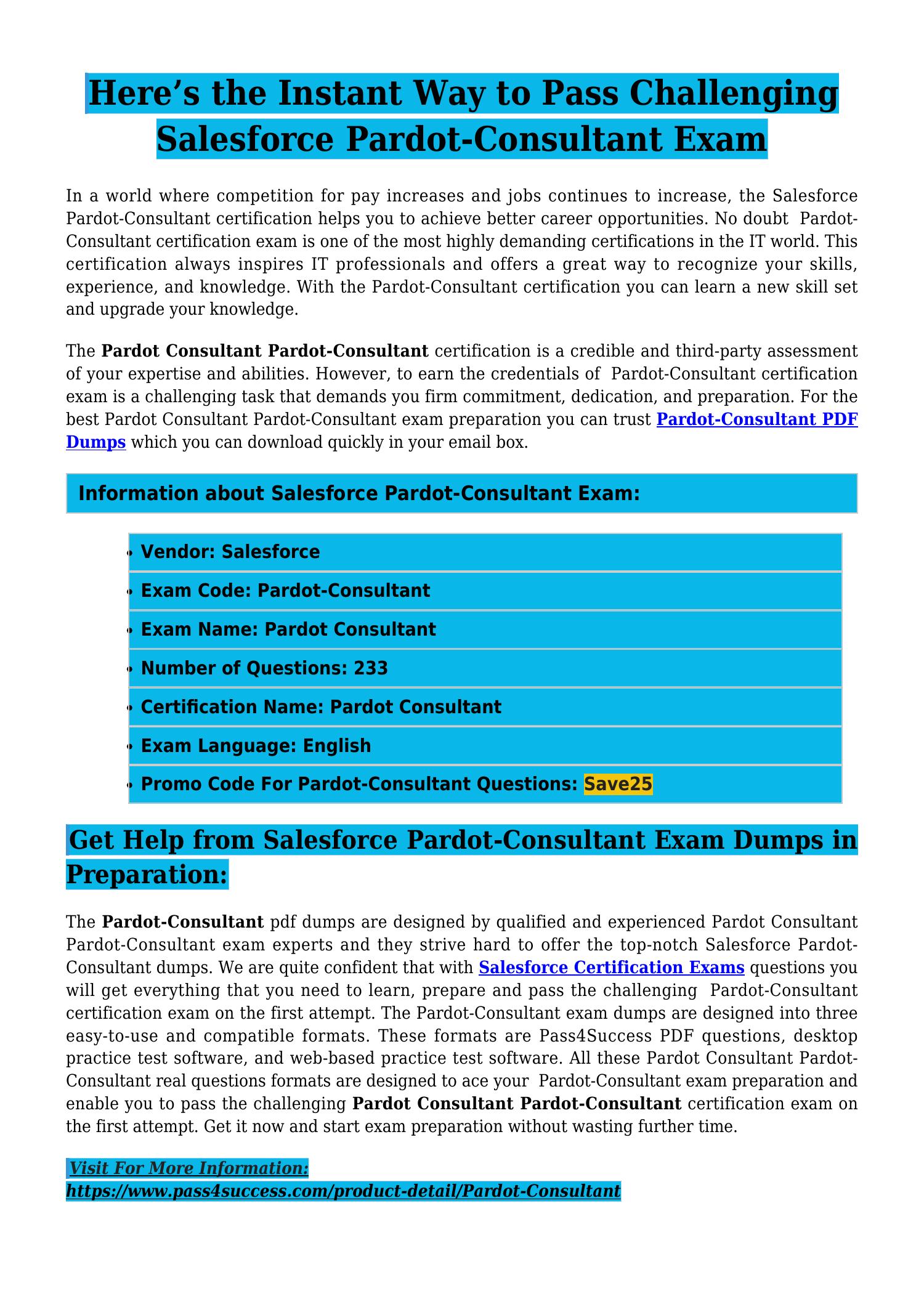 Exam Pardot-Consultant Pass4sure