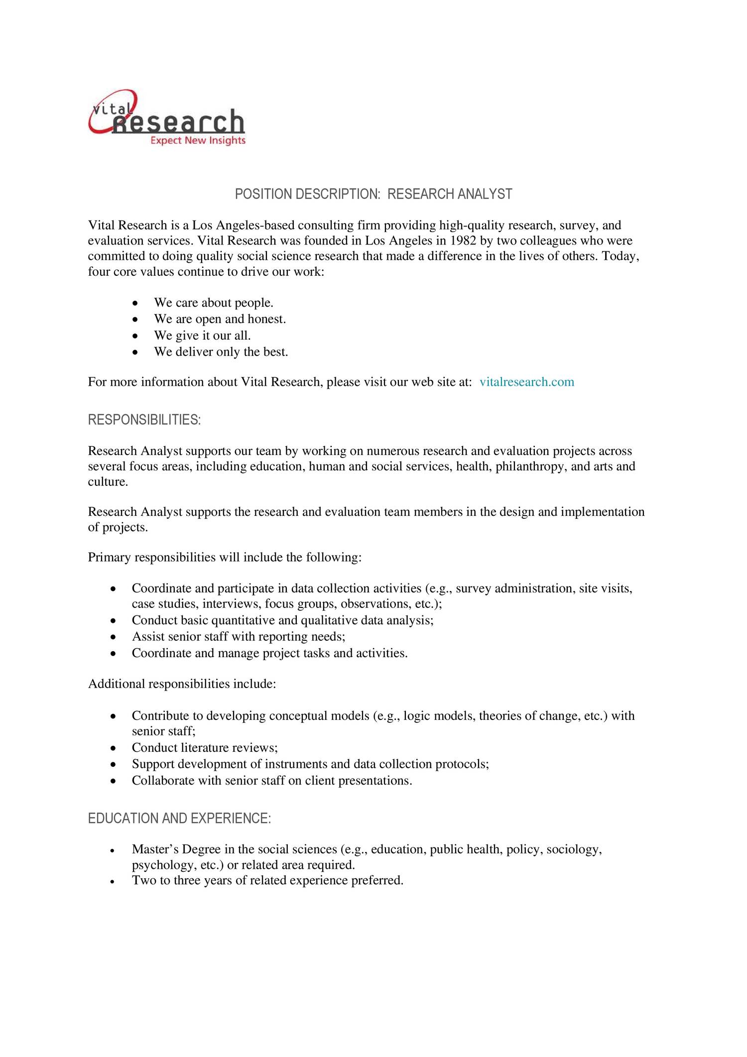 research analyst job description resume