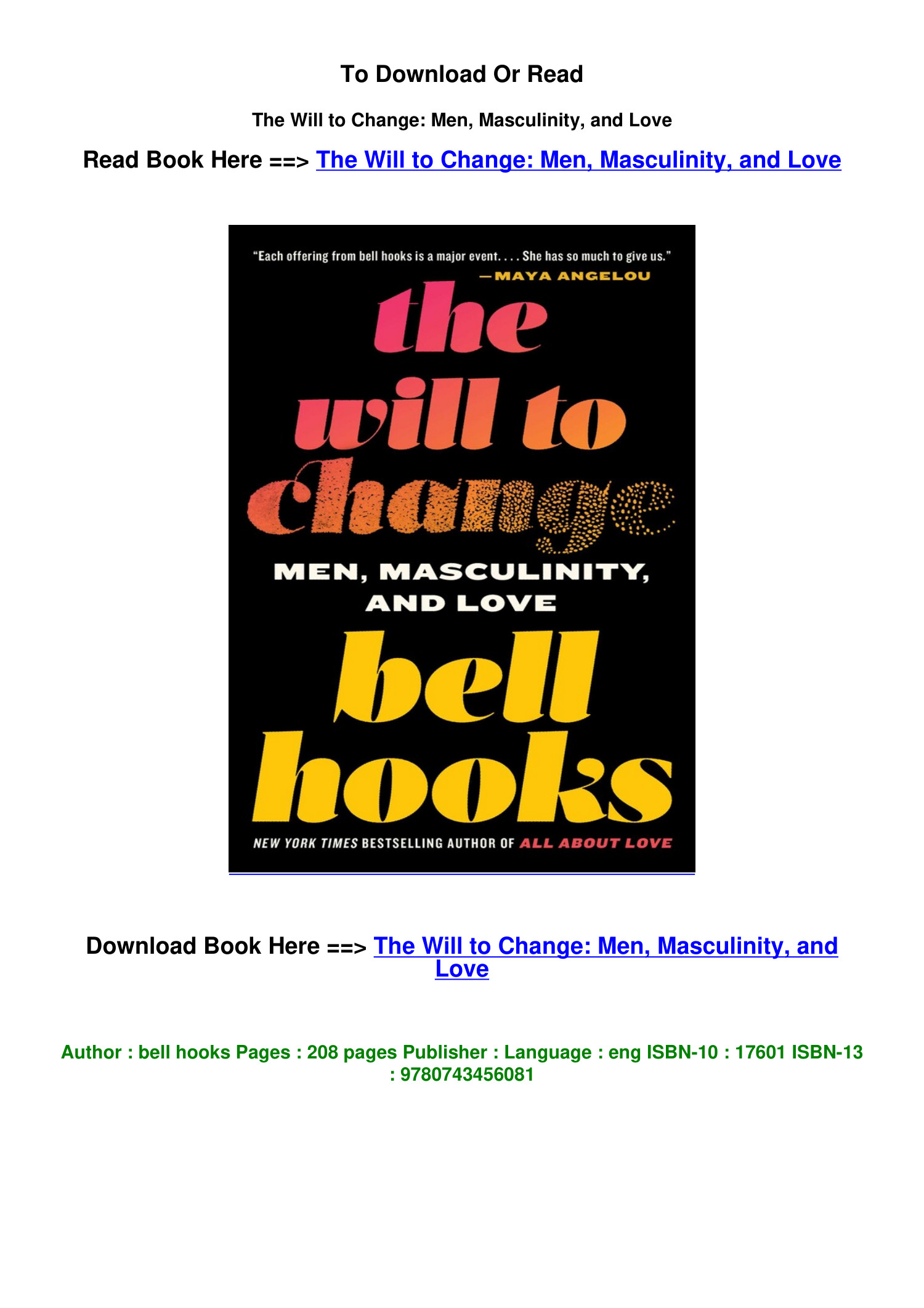 The Will to Change, Book by bell hooks