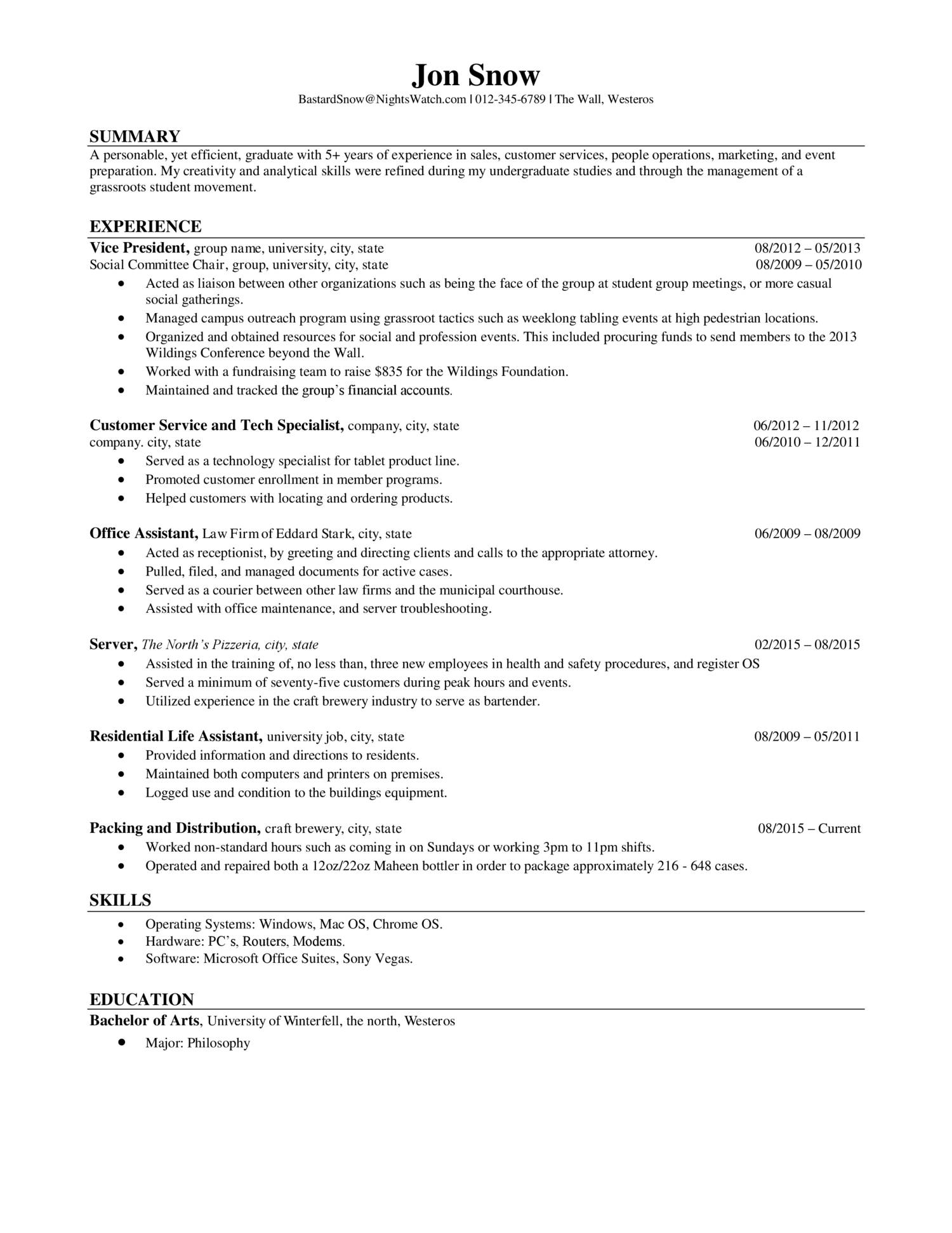 anonymous resume sample