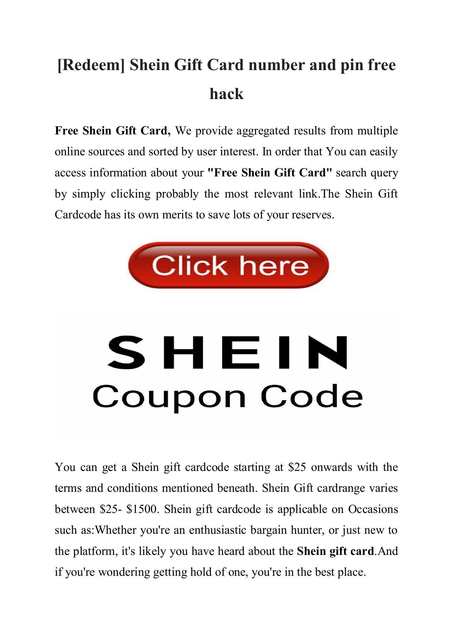 [Redeem] Shein Gift Card number and pin free hack.pdf DocDroid