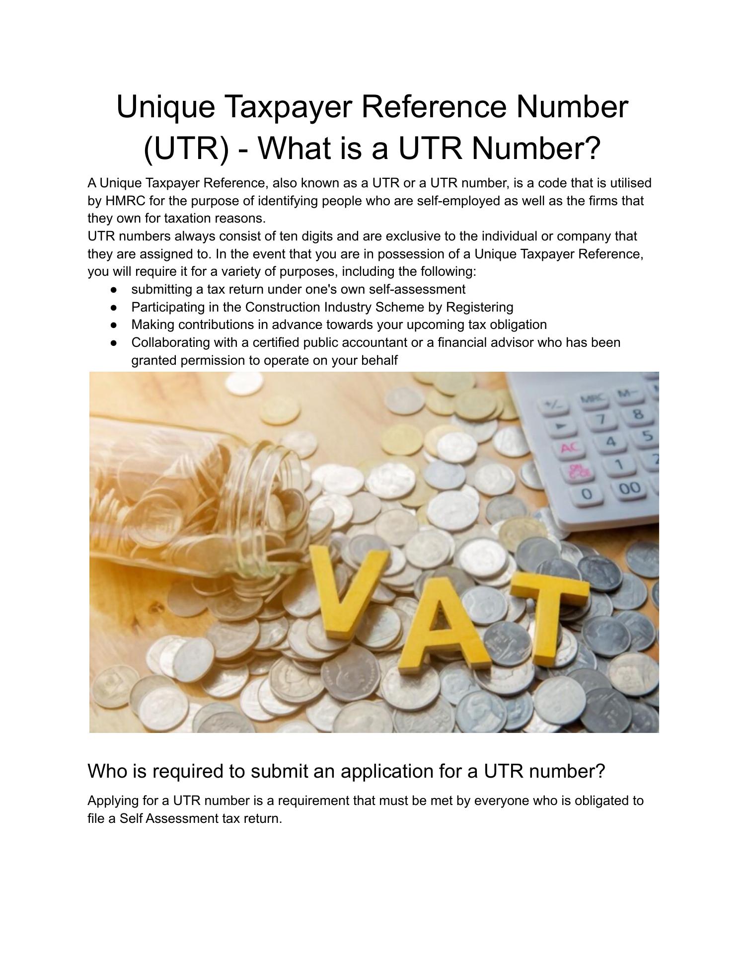 utr business number