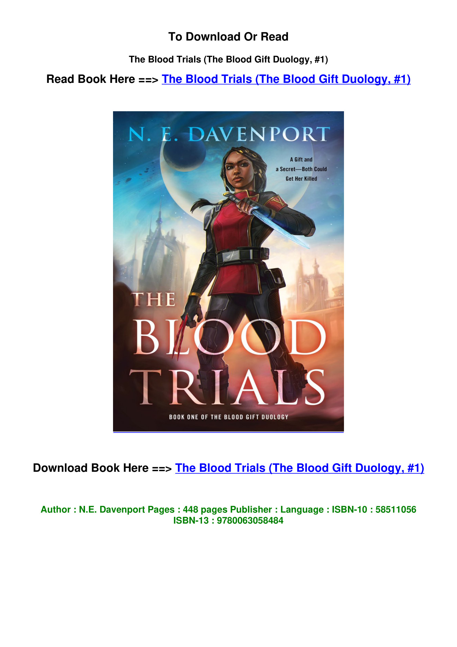 Epub Download The Blood Trials The Blood T Duology 1 By N E