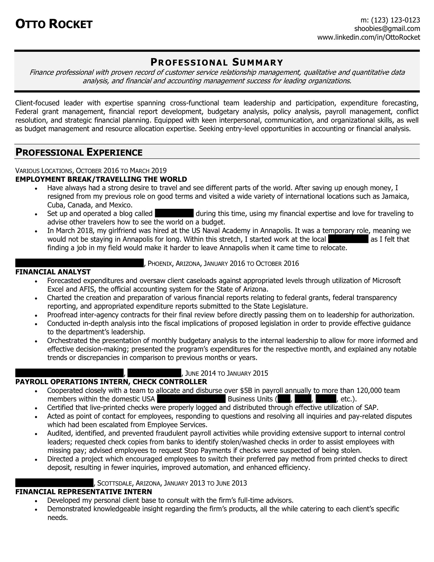 resume personal profile reddit