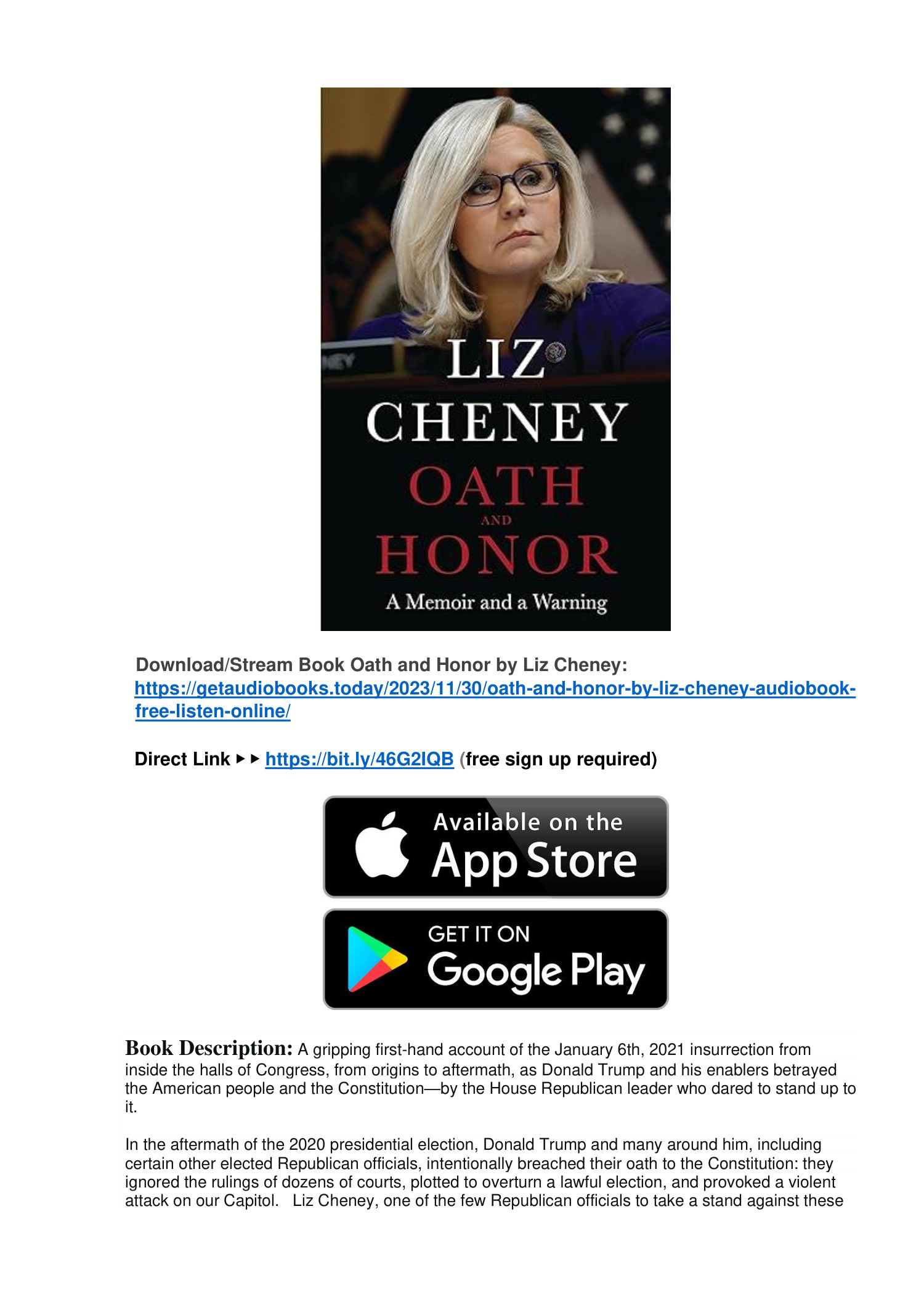 PDF Book Oath and Honor by Liz Cheney Audiobook Free Download.pdf