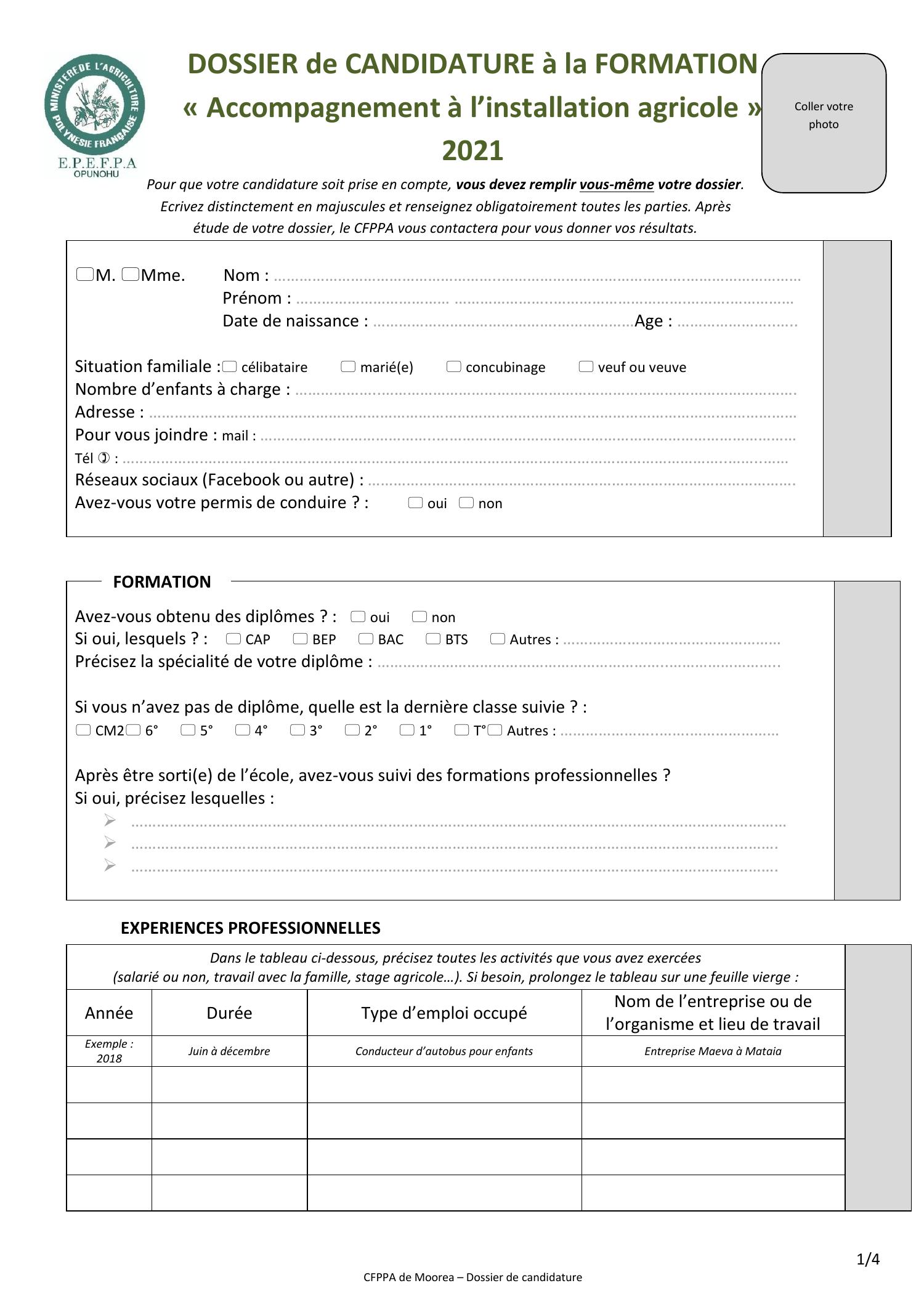 DOSSIER DE CANDIDATURE