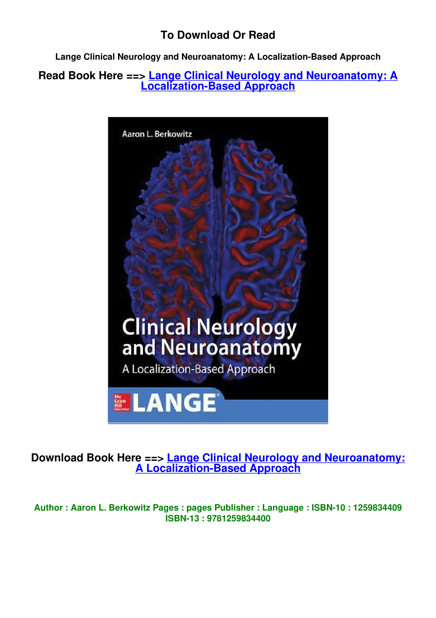 Download EPub Lange Clinical Neurology And Neuroanatomy A Localization ...