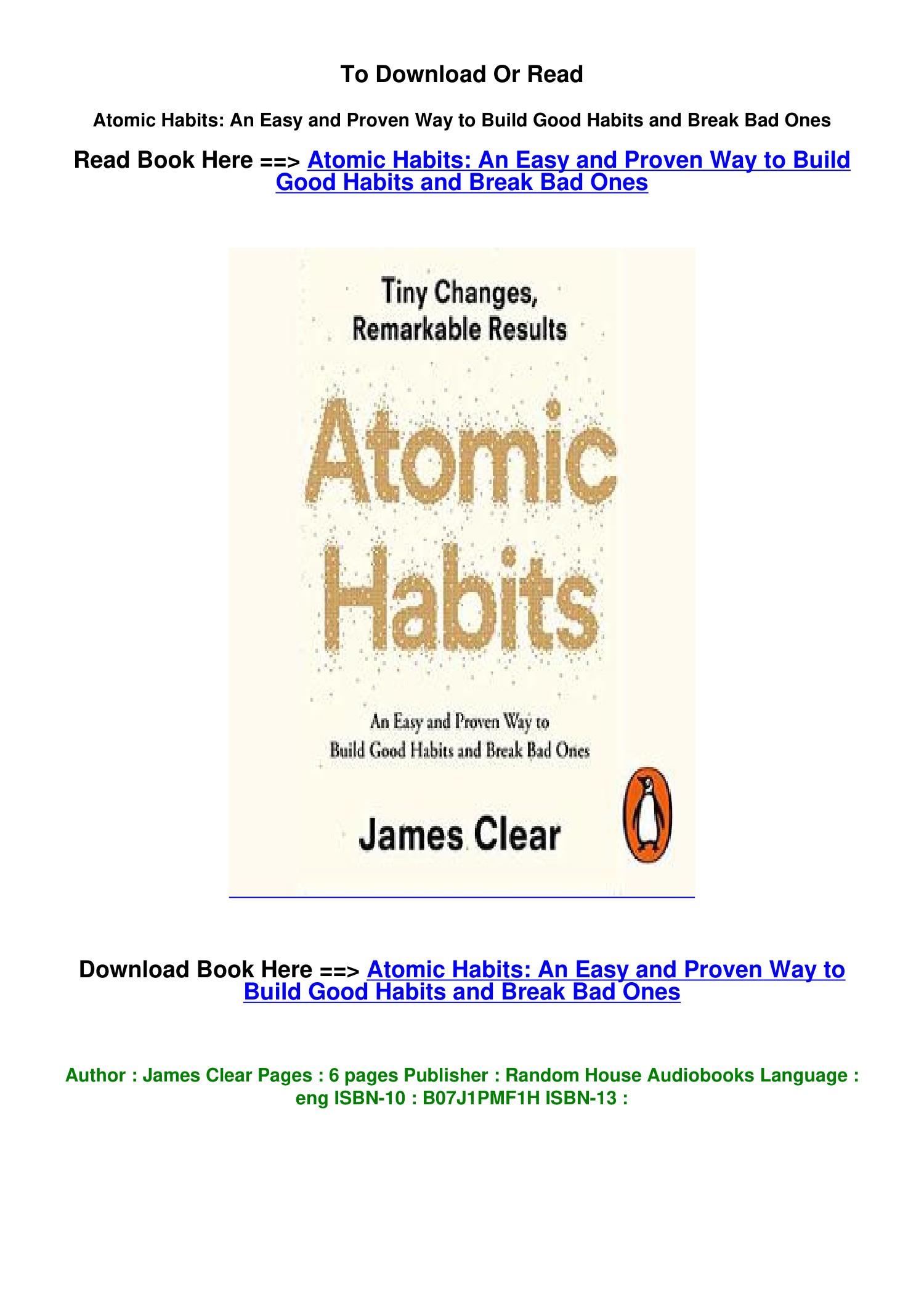 EPUB DOWNLOAD Atomic Habits An Easy And Proven Way To Build Good Habits ...