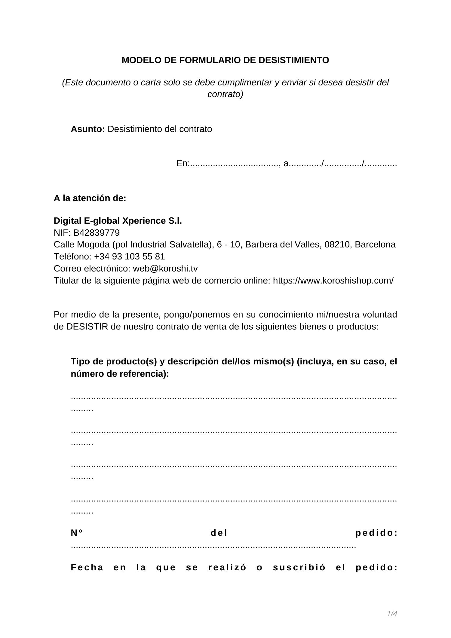 Formulario De Desistimiento Pdf Docdroid