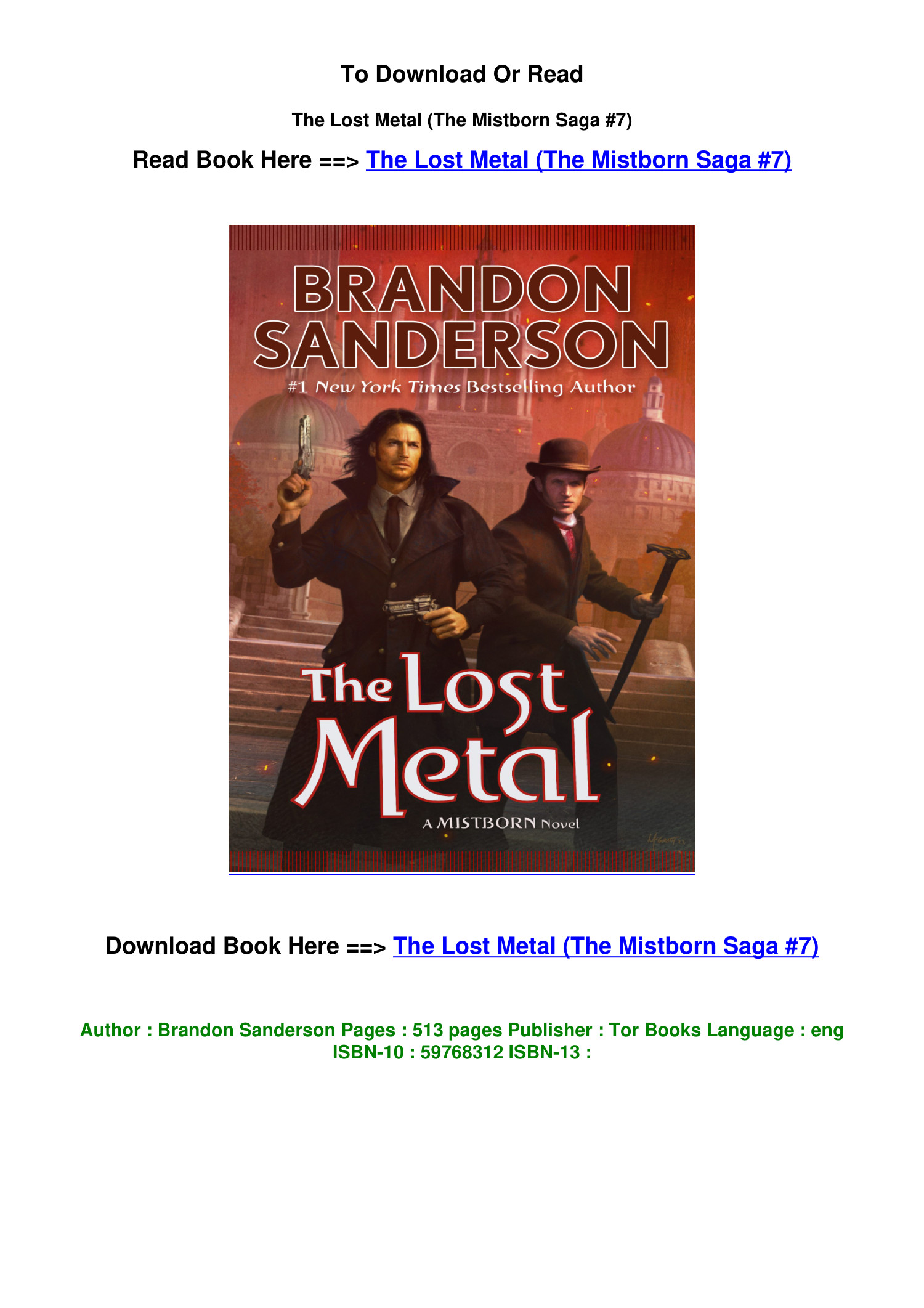 EPub DOWNLOAD The Lost Metal The Mistborn Saga 7 by Brandon Sanderson ...