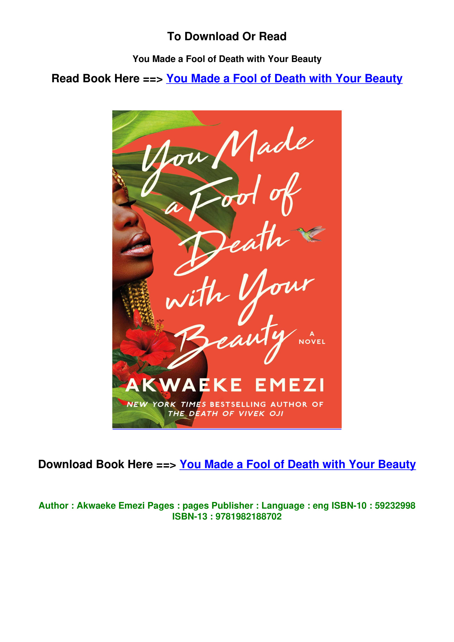 you made a fool of death with your beauty pdf free download