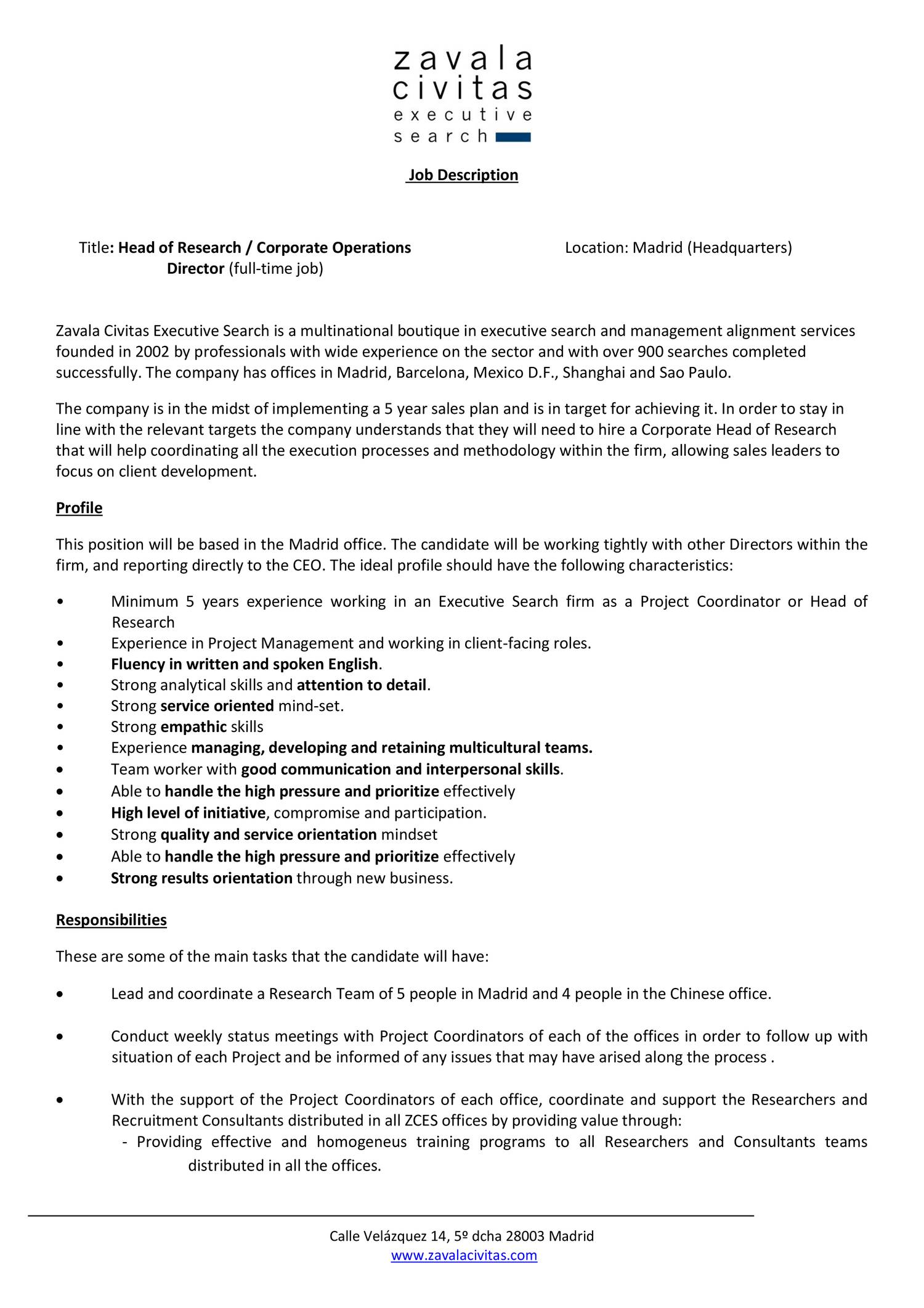 head of research job description