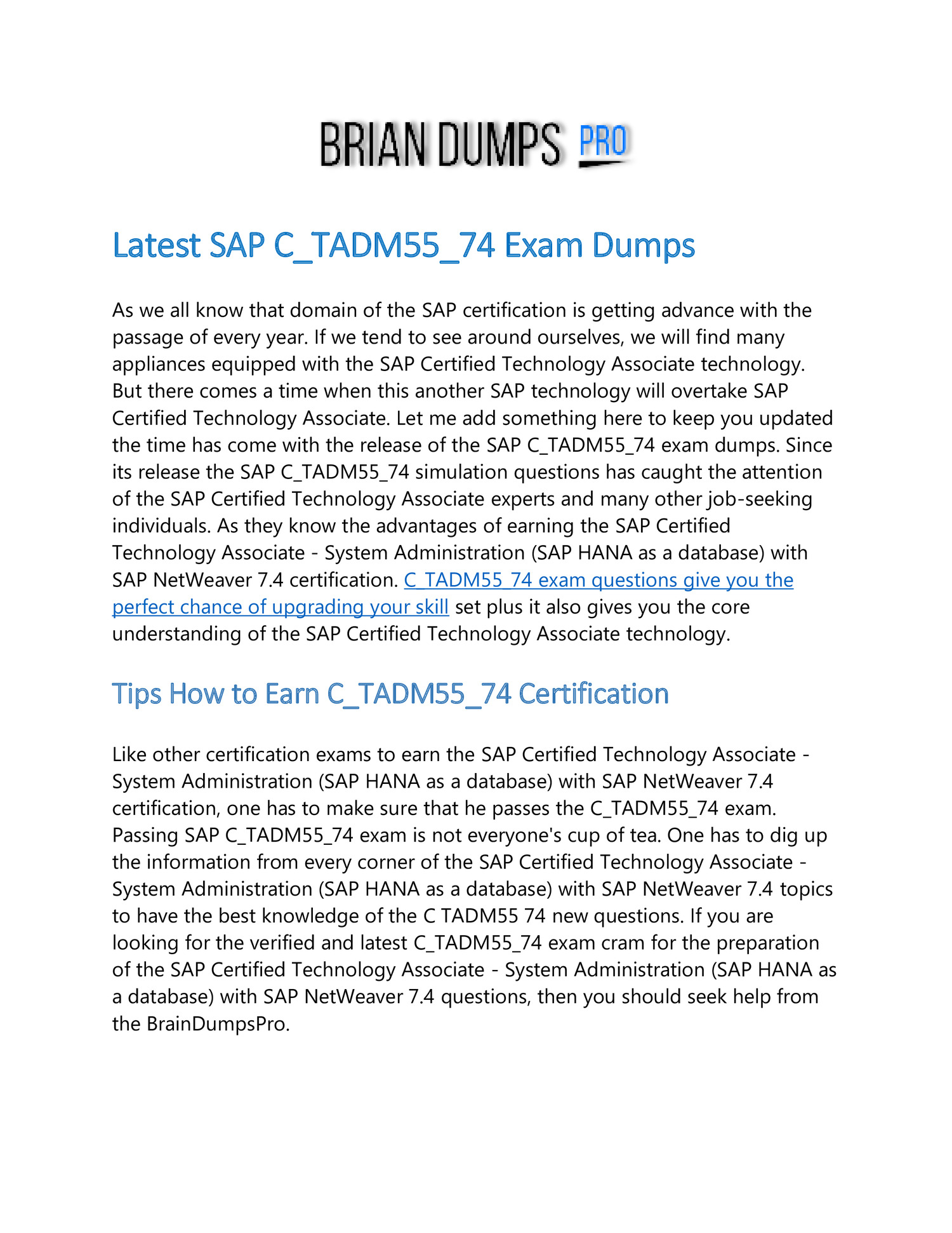 Latest C-TADM-22 Test Pass4sure