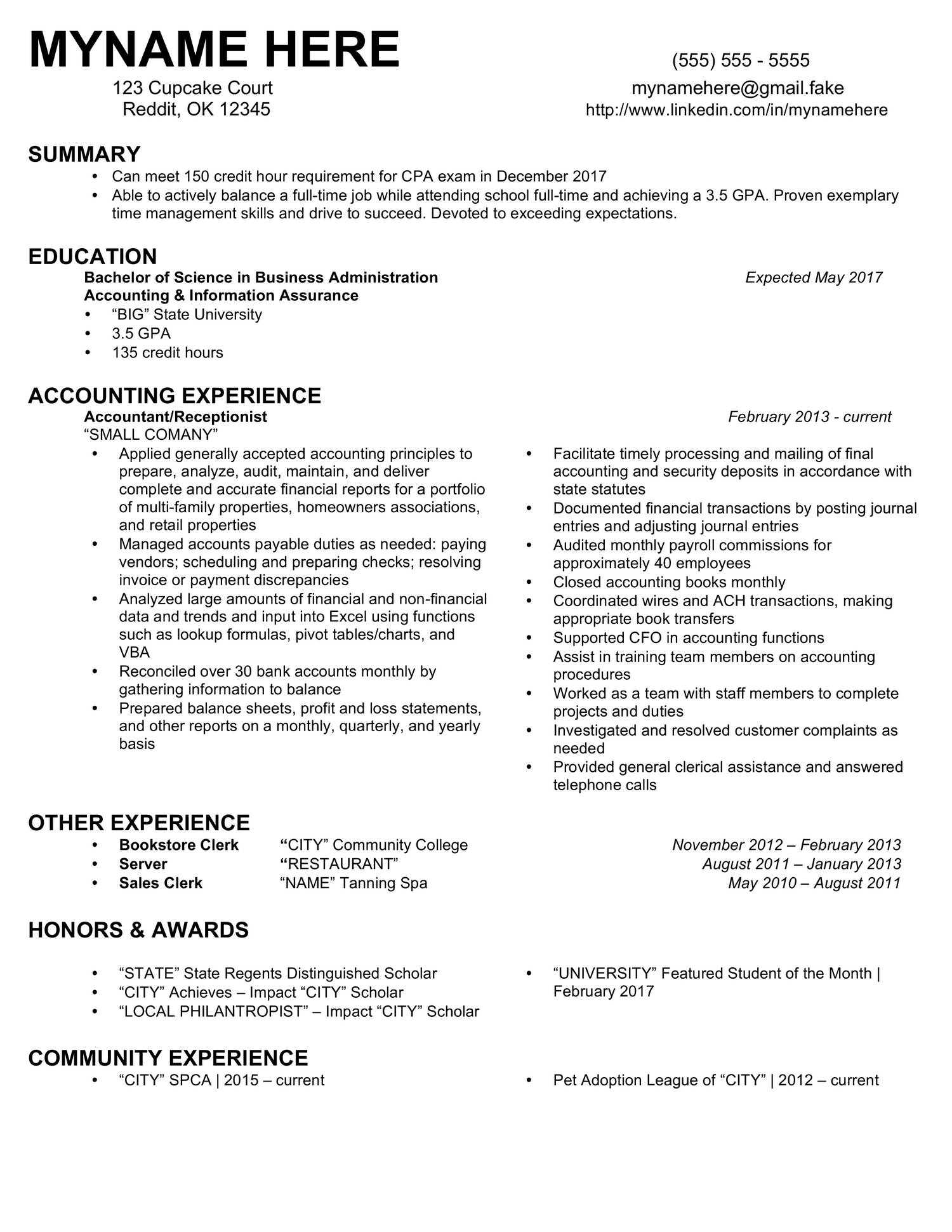 bookkeeping resume