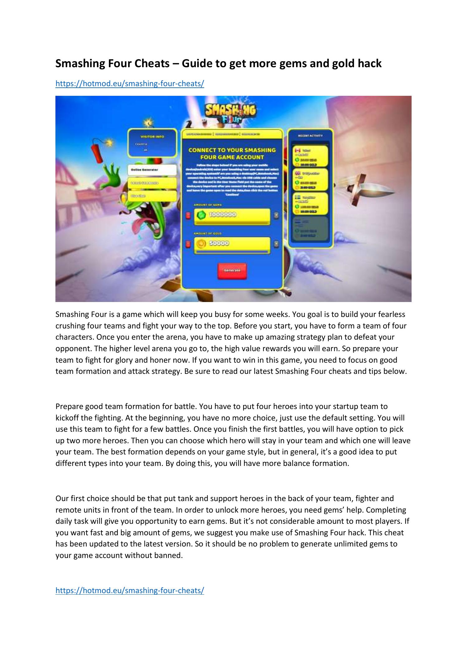 Smashing Four Cheats – Guide to get more gems and gold hack.pdf | DocDroid