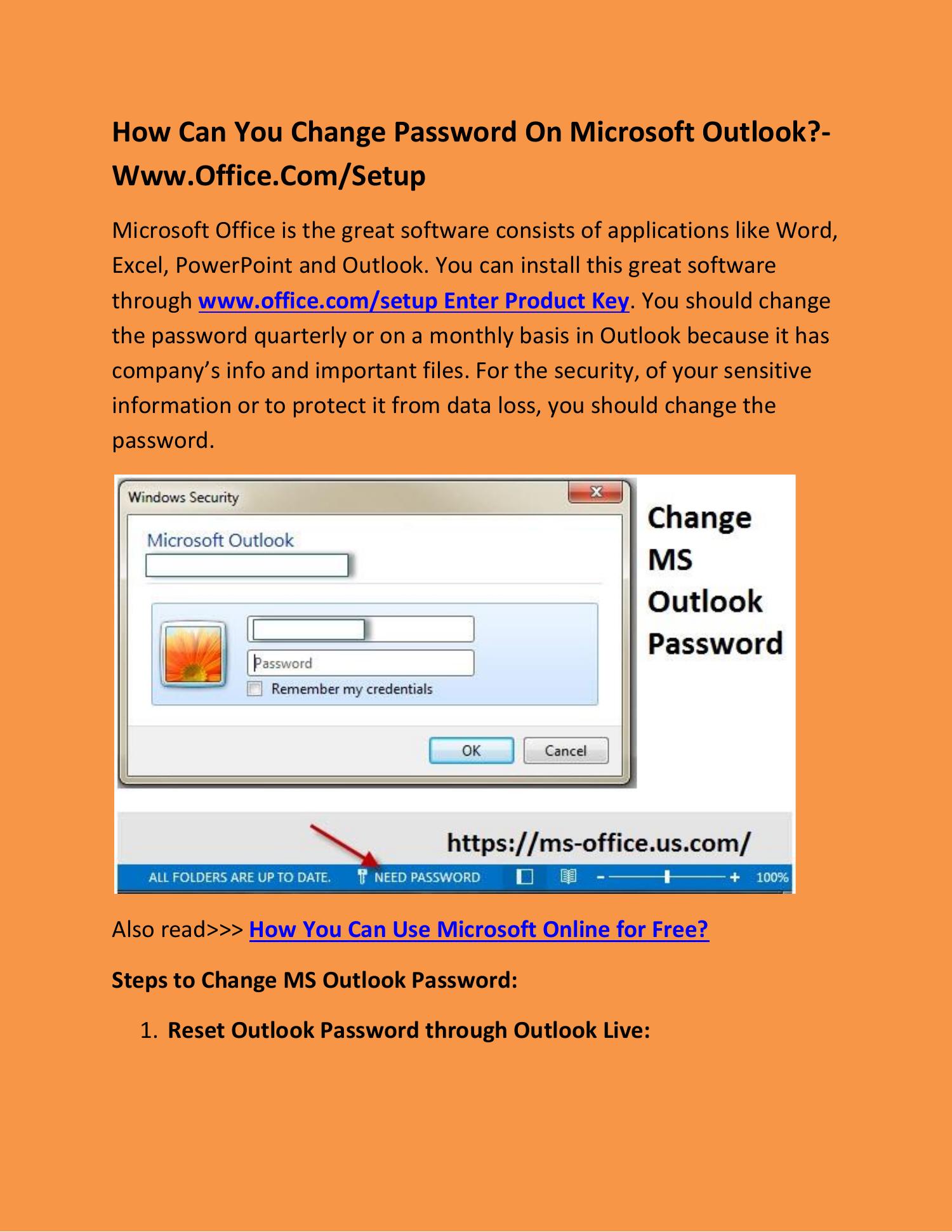 How Can You Change Password On Microsoft Outlook Www Office ComSetup 