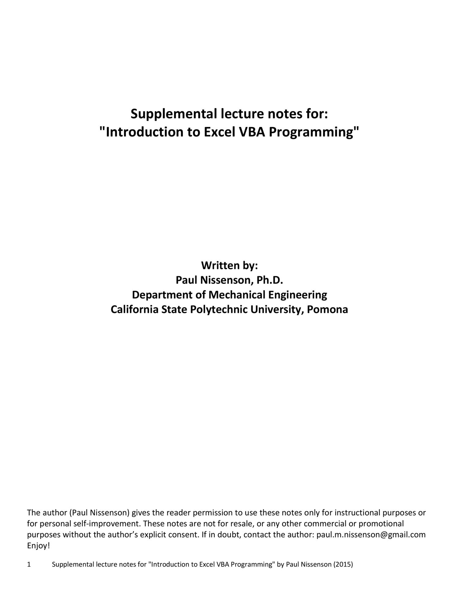 Lecture Notes Introduction To Excel Vba Programming Pdf Docdroid