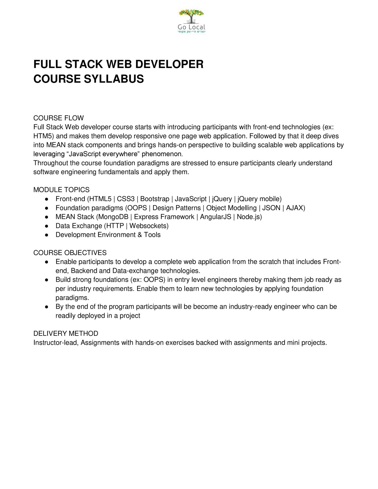 full stack development course syllabus