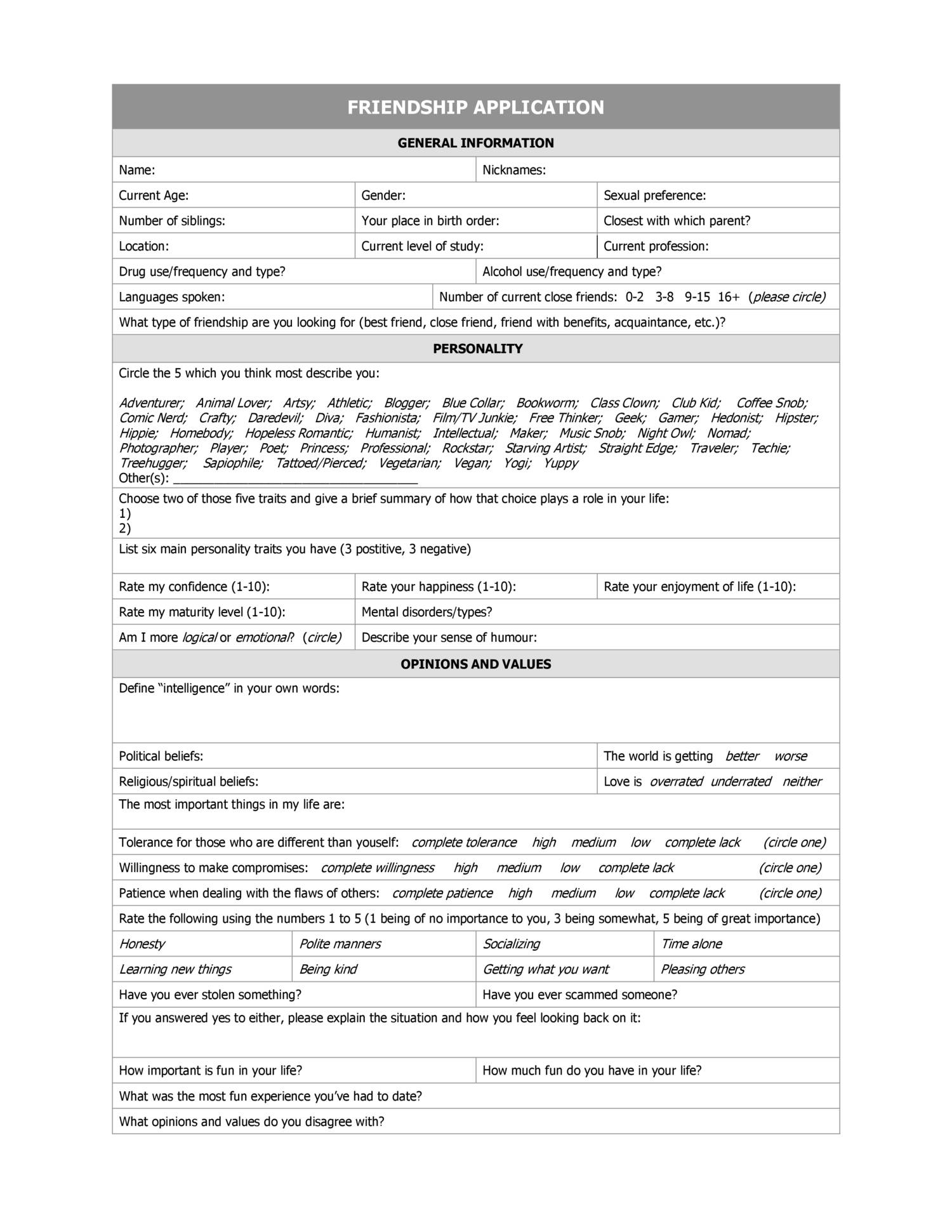 Friendship application form docx DocDroid