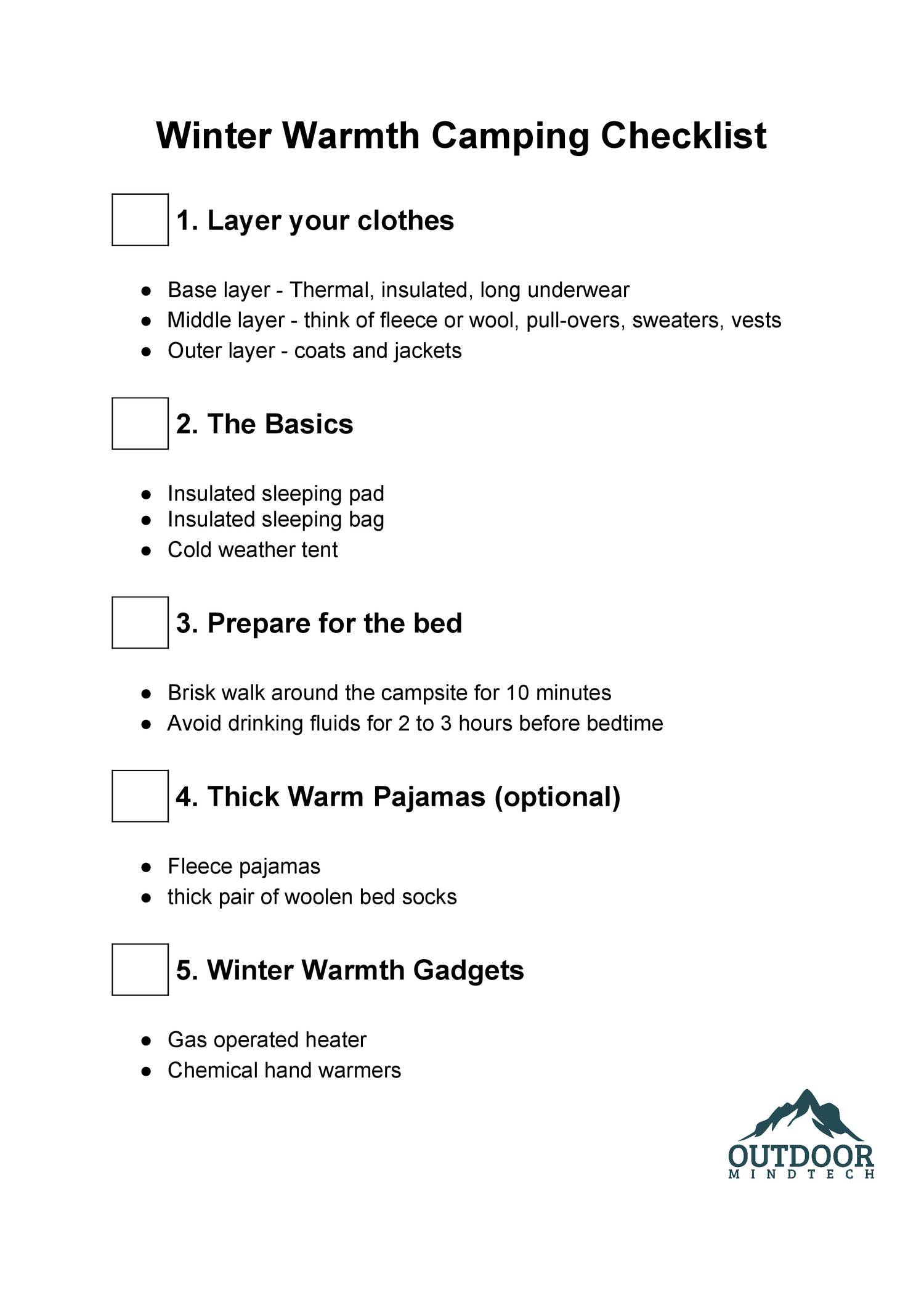 winter backpacking checklist