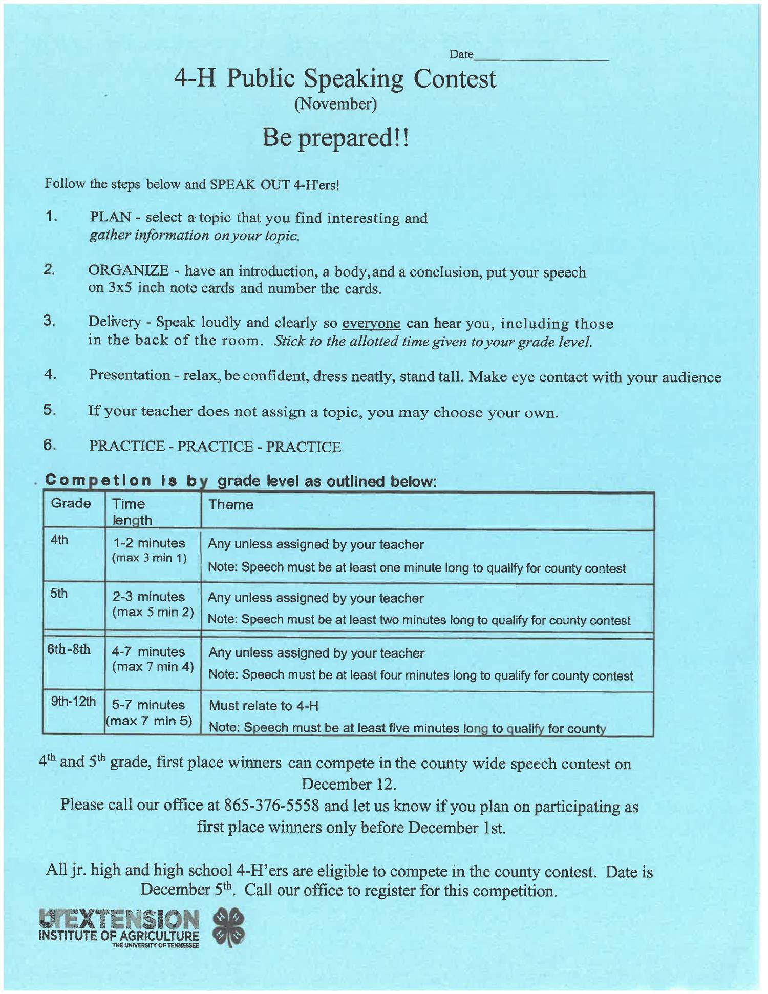 how to write a speech for 4 h