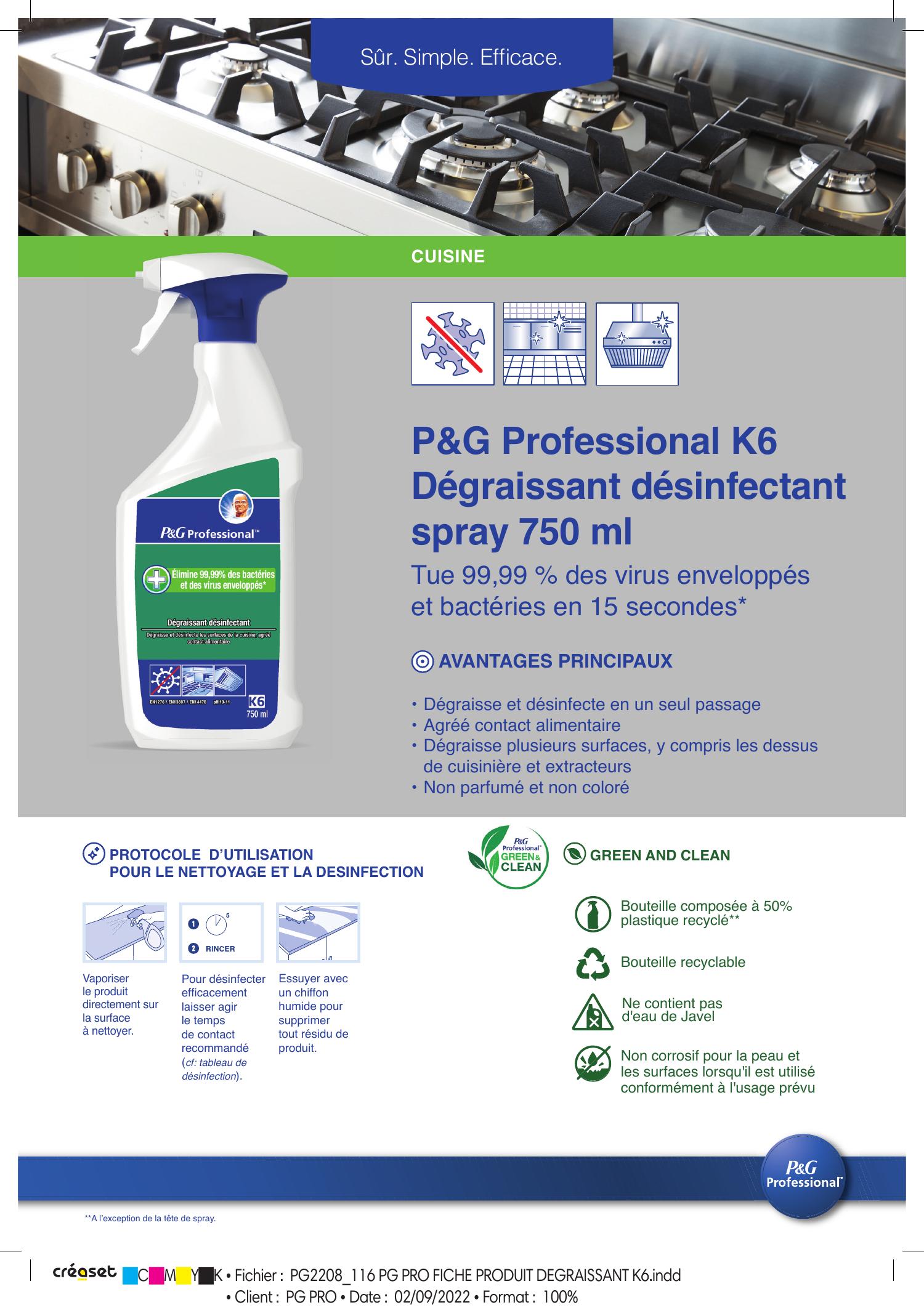 8001090681249 Fiche Produit Spray K6 Degraissant Desinfectant 750 Ml