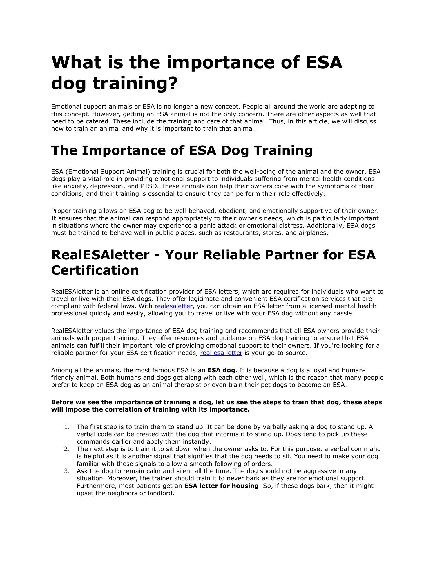 Esa Dog Training