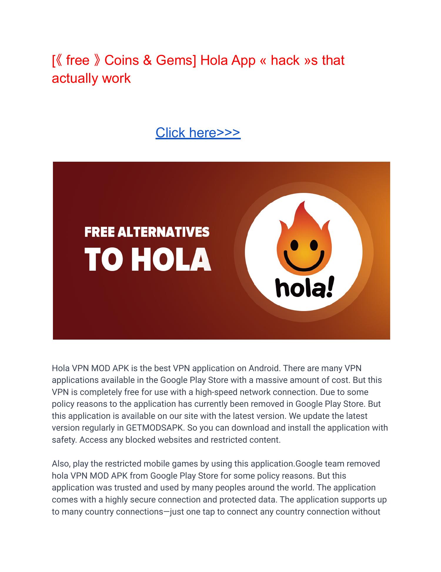 free 》 Coins & Gems] Hola App « hack »s that actually  | DocDroid