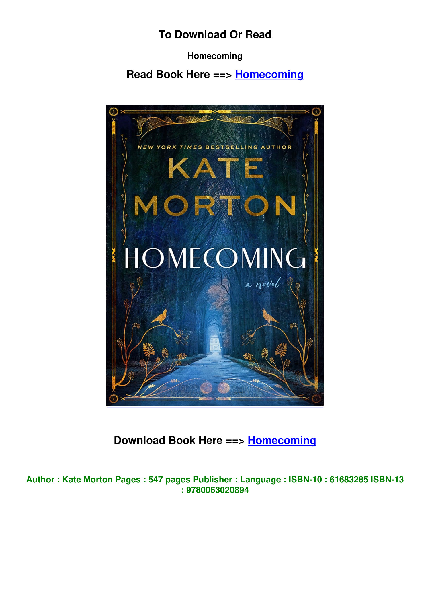 download PDF Homecoming BY Kate Morton.pdf | DocDroid