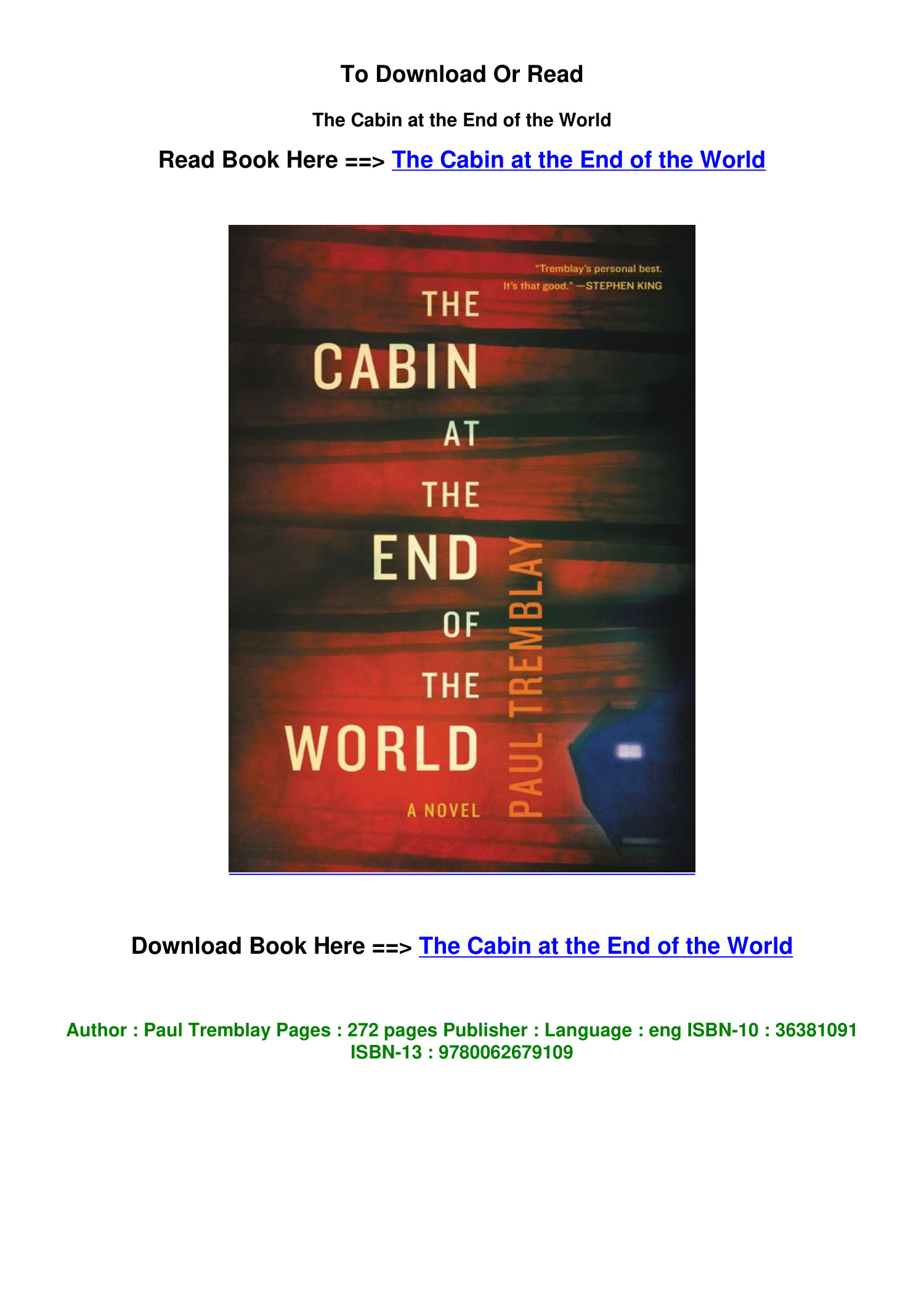 cabin at the end of the world by paul g tremblay