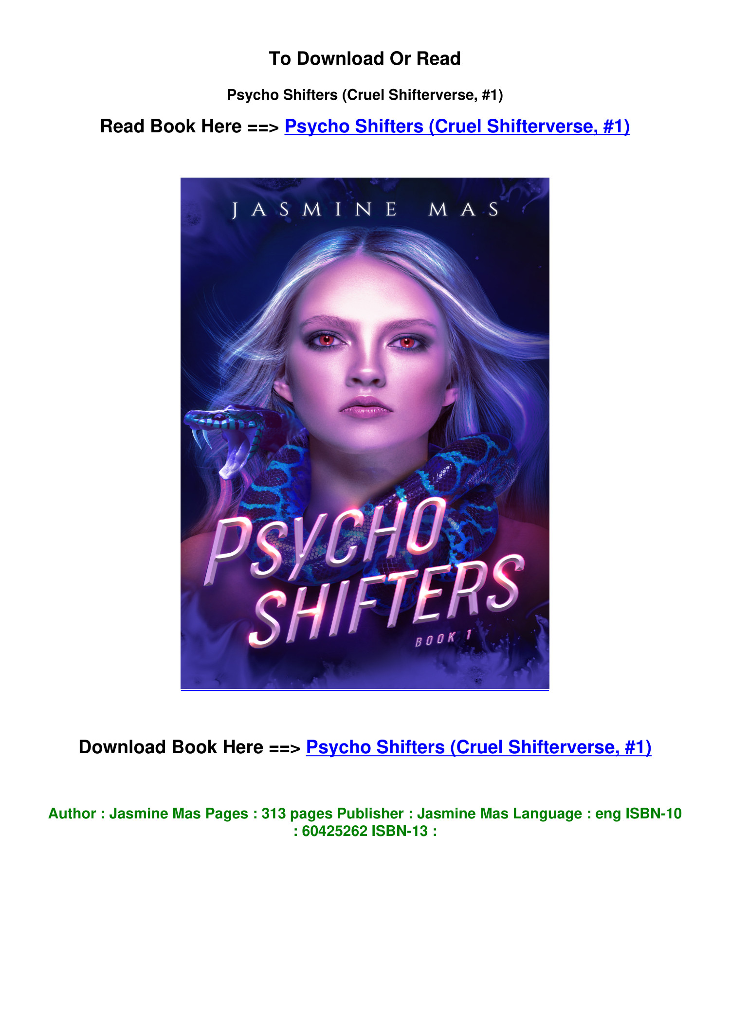 Psycho Shifters Livre audio, Jasmine Mas