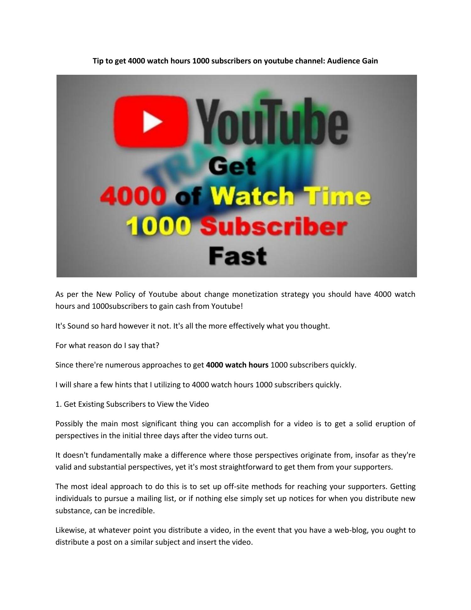 Tip to get 4000 watch hours 1000 subscribers on youtube channel Audience Gain.pdf DocDroid