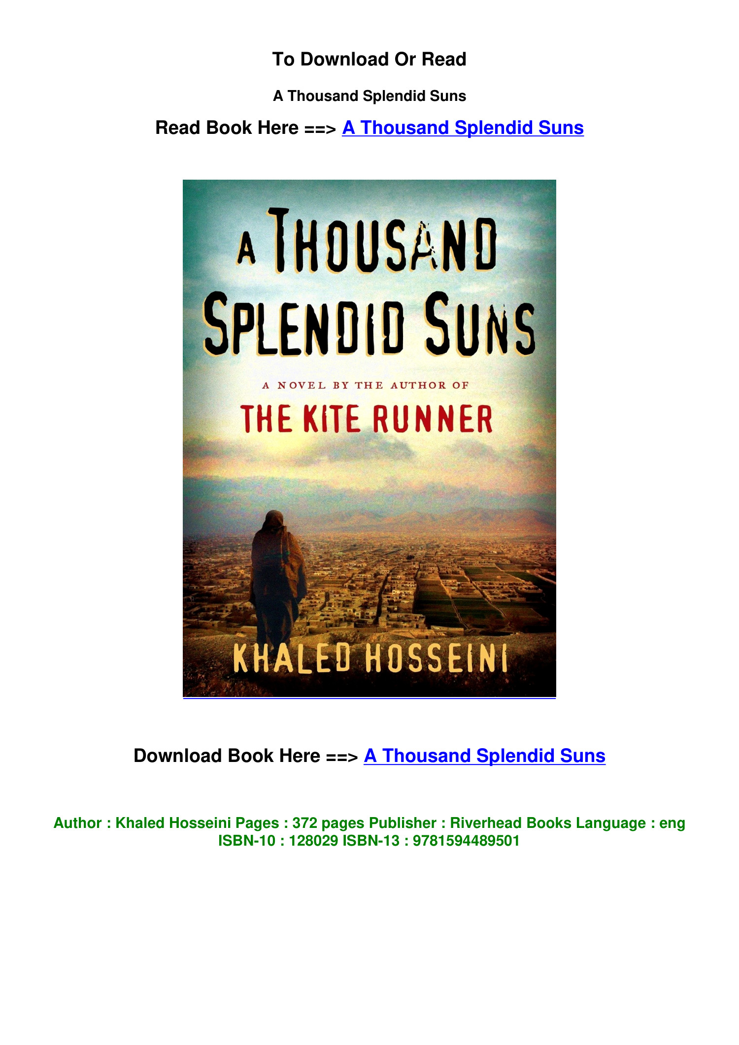 Download Epub A Thousand Splendid Suns By Khaled Hosseini Pdf Docdroid