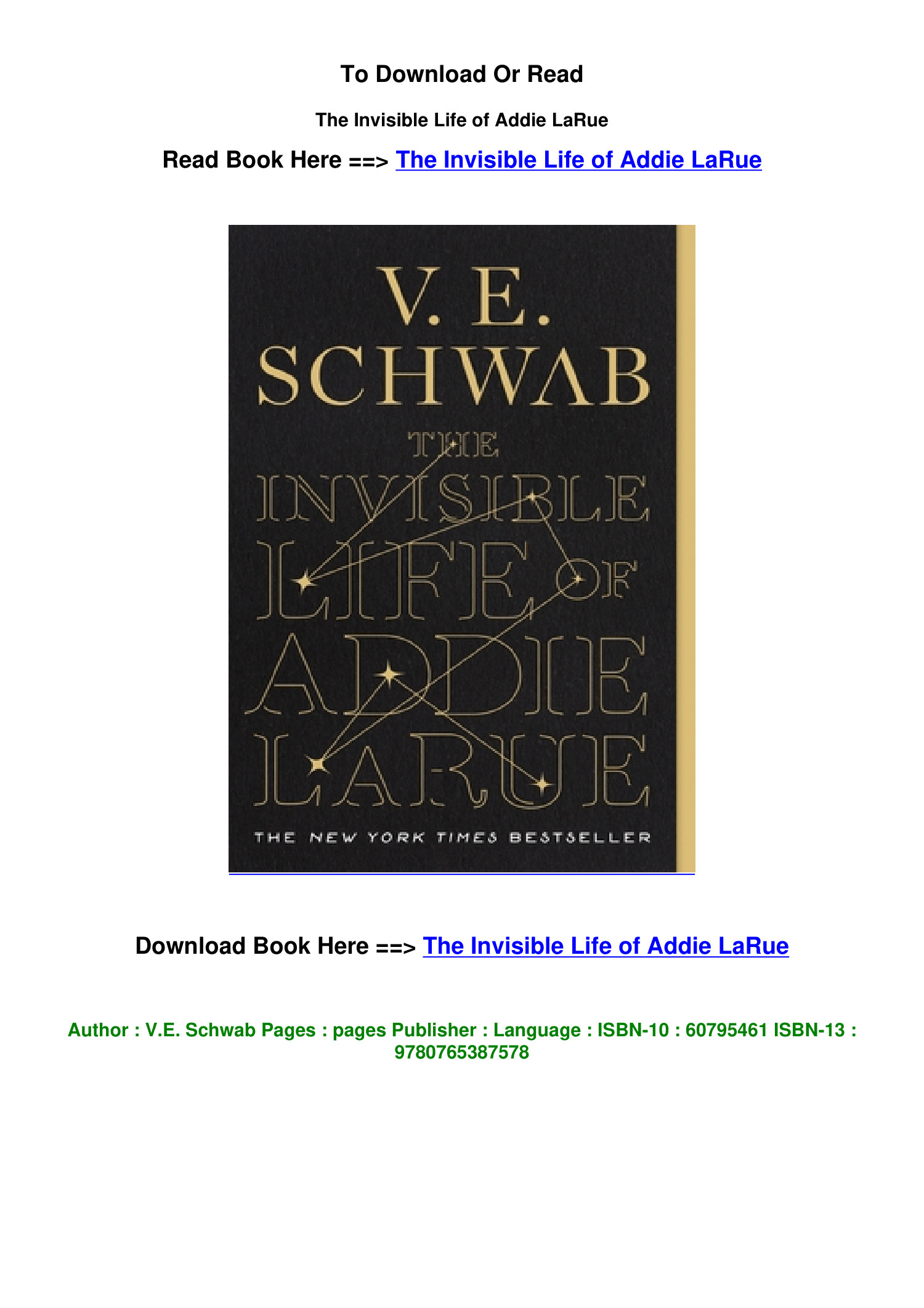 La Vie invisible d'Addie Larue - E. Schwab, V. - Ebook in inglese - EPUB3  con Adobe DRM